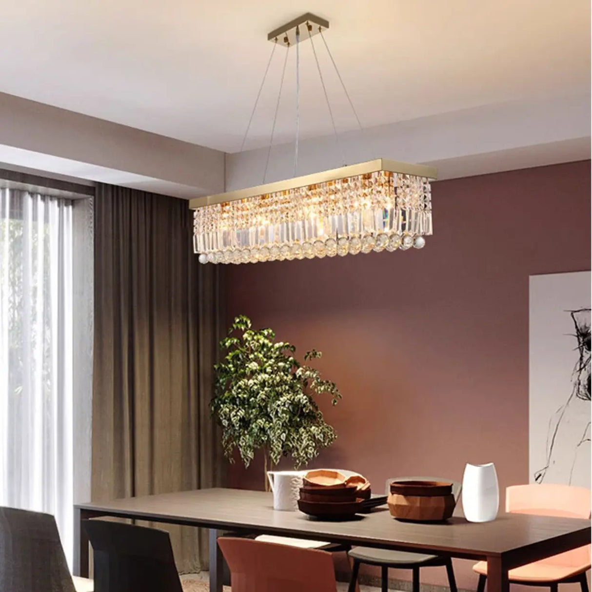 Luxury Rectangular Crystal Island Chandelier Light Image - 16