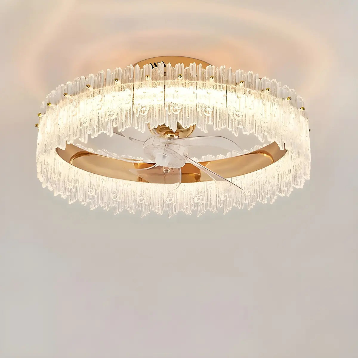 Luxury Round Crystal Living Room Ceiling Fan with Light Image - 1
