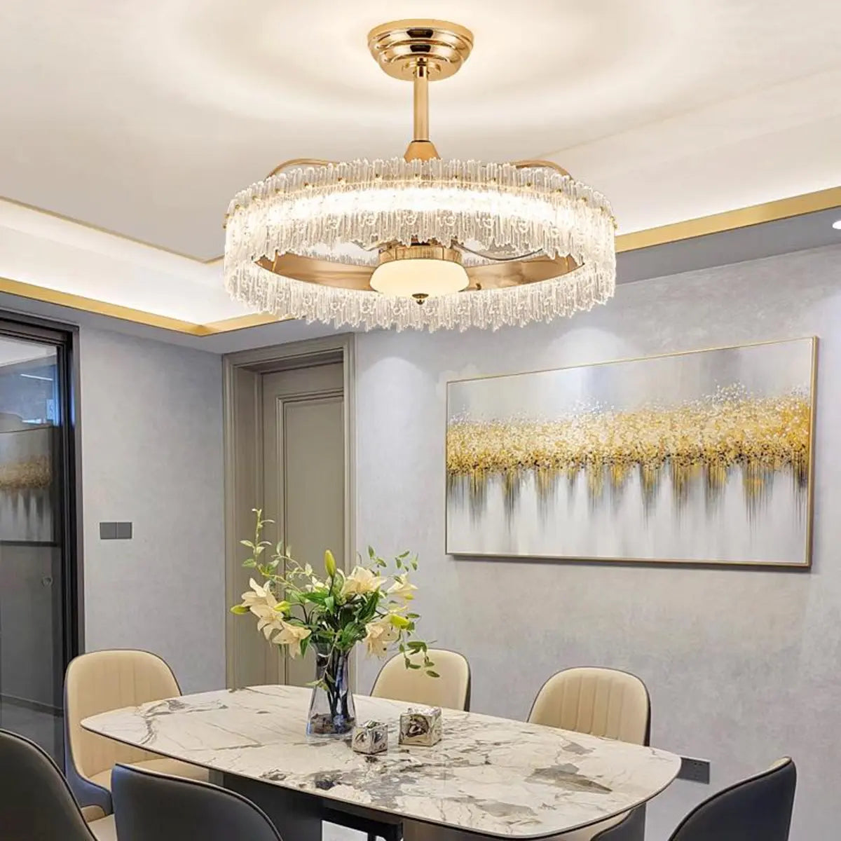 Luxury Round Crystal Living Room Ceiling Fan with Light Image - 3