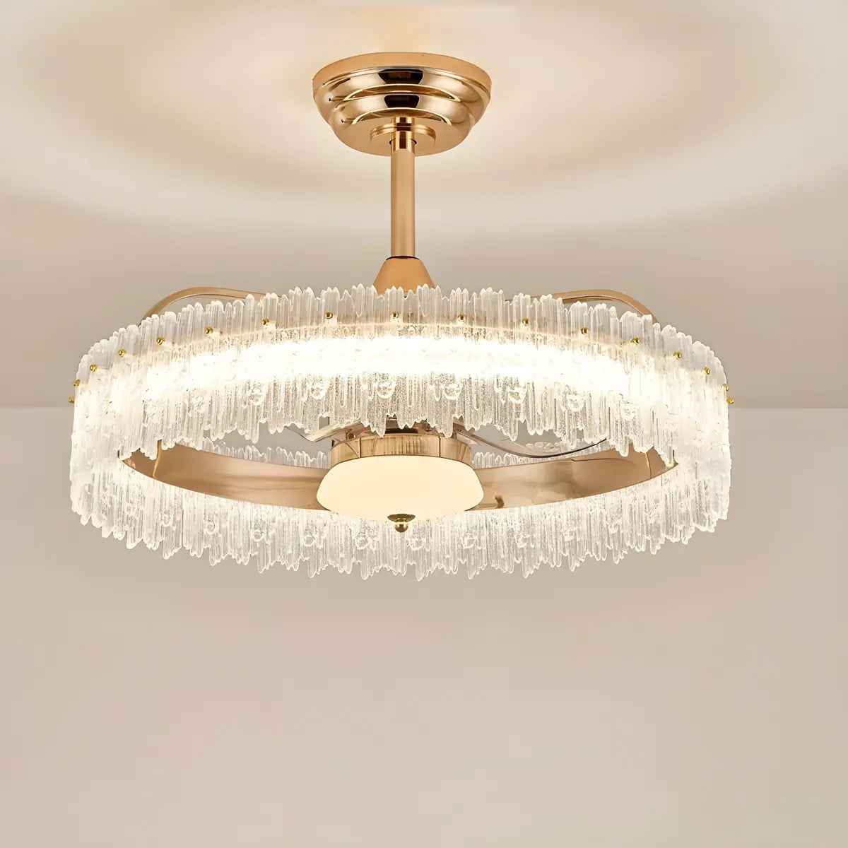 Luxury Round Crystal Living Room Ceiling Fan with Light Image - 4