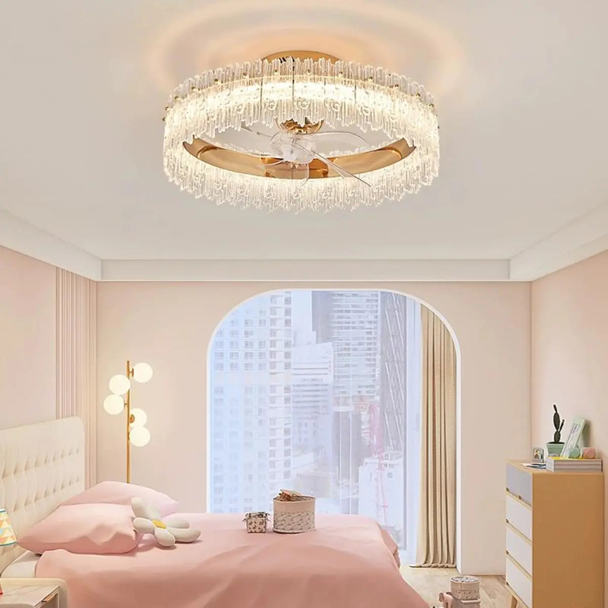 Luxury Round Crystal Living Room Ceiling Fan with Light Image - 6