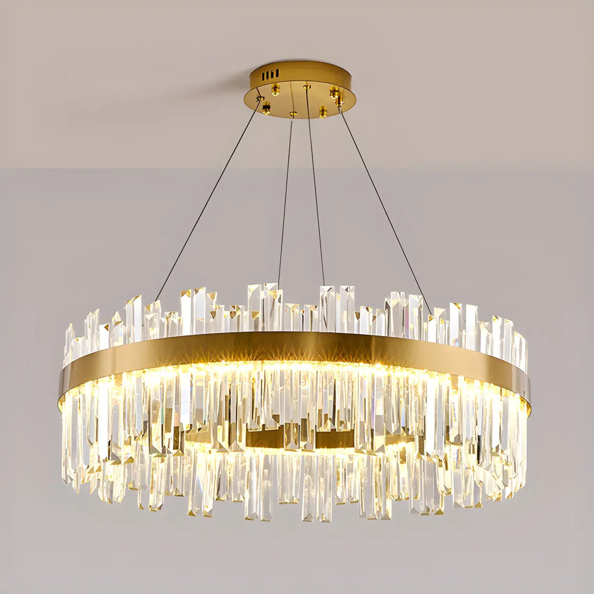 Luxury Round Gold Crystal Drum LIving Room Pendant Light Image - 10