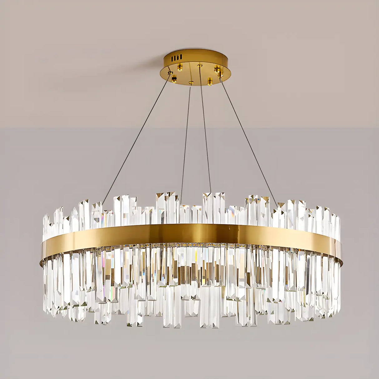 Luxury Round Gold Crystal Drum LIving Room Pendant Light Image - 11
