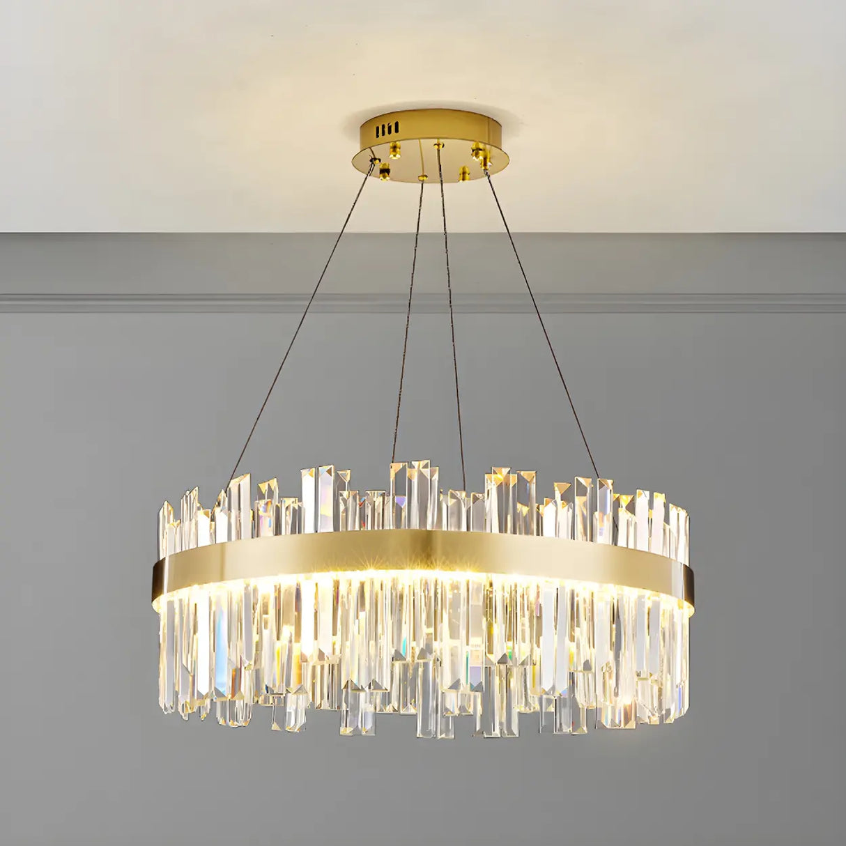 Luxury Round Gold Crystal Drum LIving Room Pendant Light Image - 3