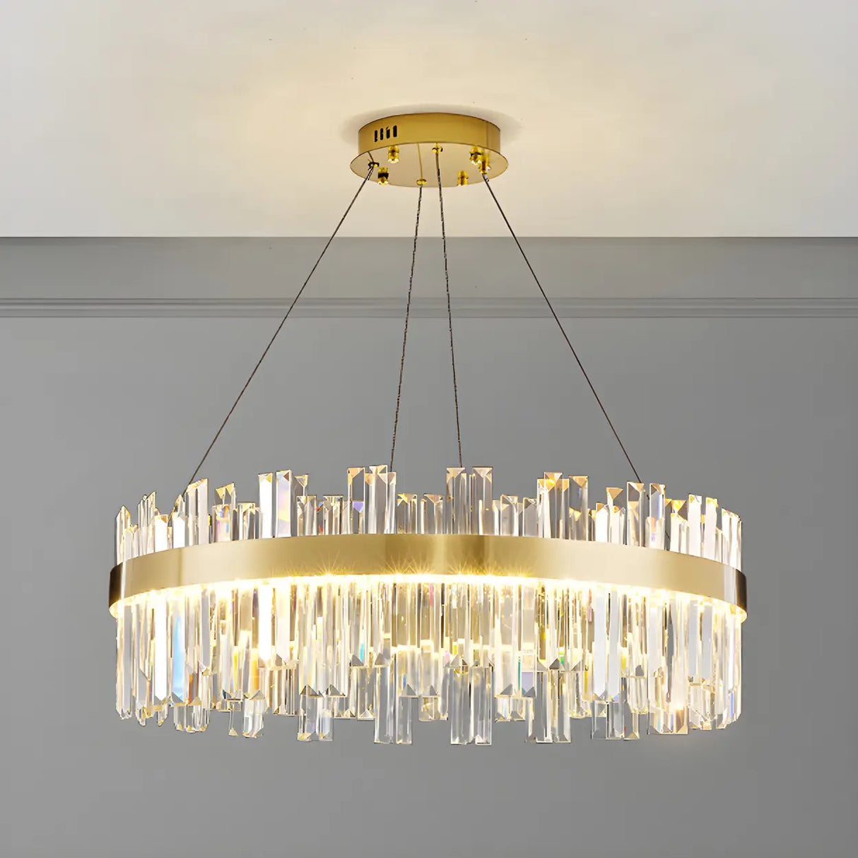 Luxury Round Gold Crystal Drum LIving Room Pendant Light Image - 5