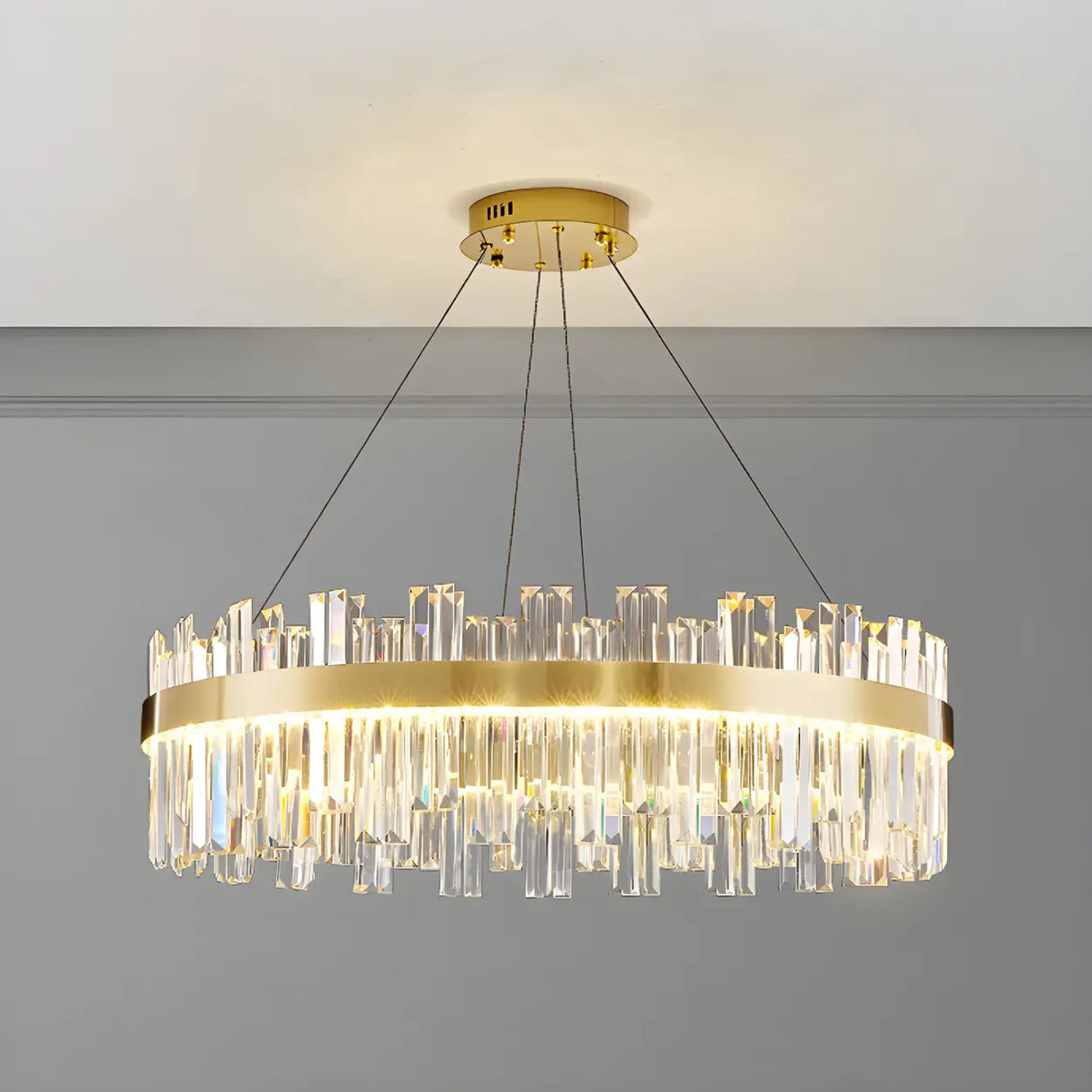 Luxury Round Gold Crystal Drum LIving Room Pendant Light Image - 7