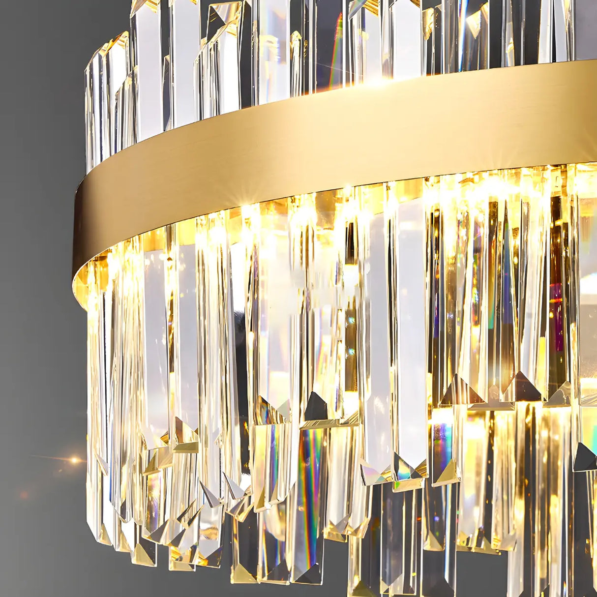 Luxury Round Gold Crystal Drum LIving Room Pendant Light Image - 8