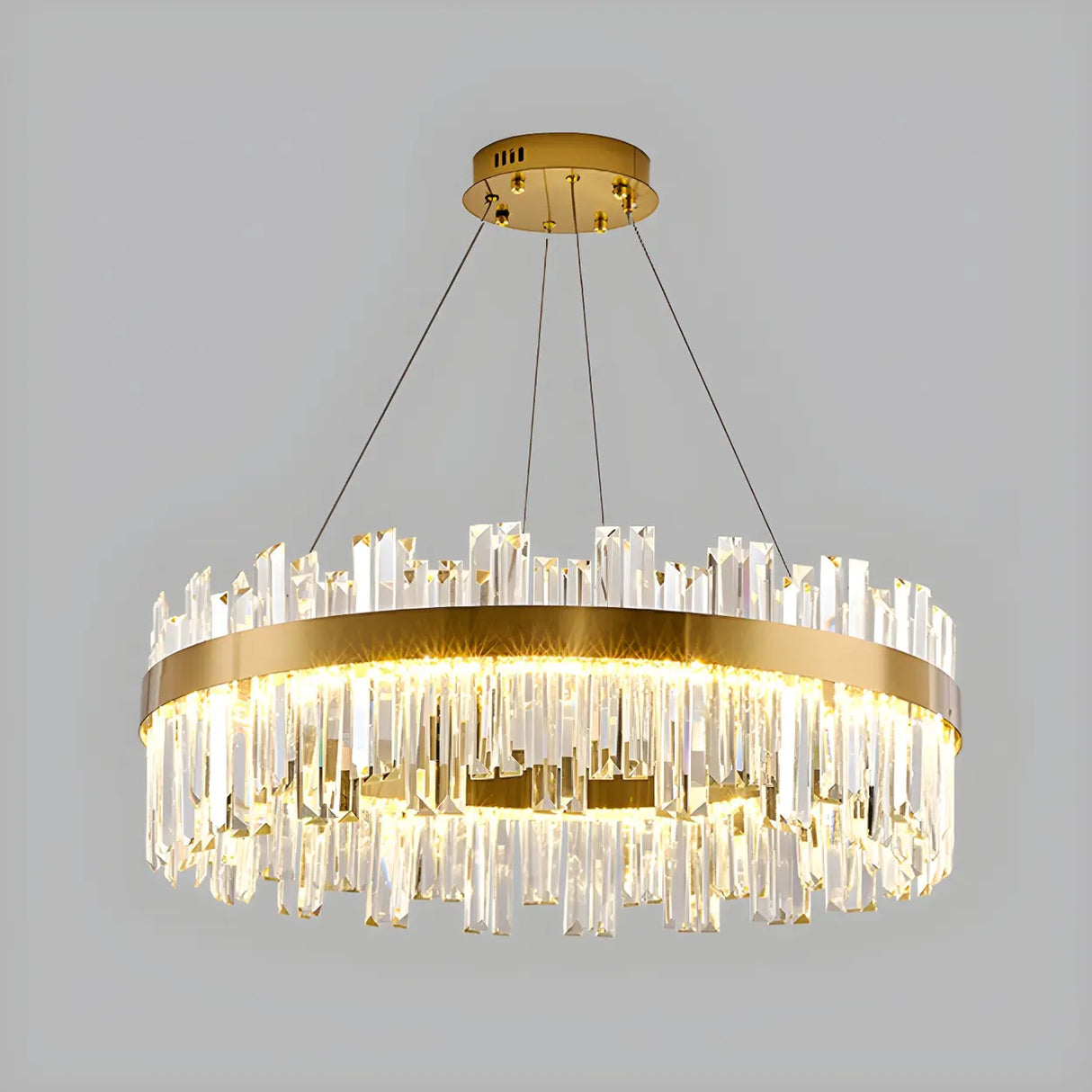 Luxury Round Gold Crystal Drum LIving Room Pendant Light Image - 9