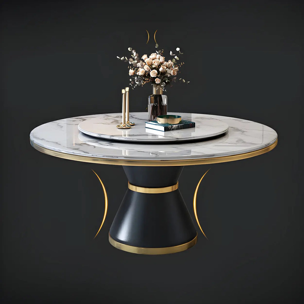 Luxury Round Marble Lazy Susan Turning Dining Table Image - 10