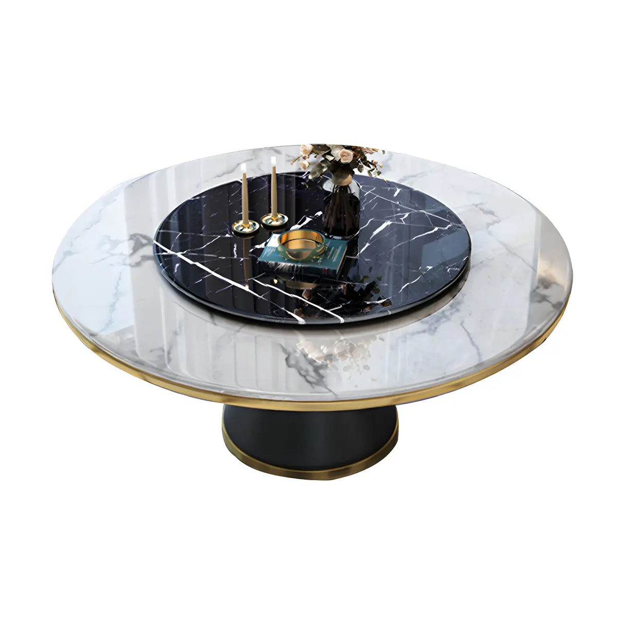 Luxury Round Marble Lazy Susan Turning Dining Table Image - 11