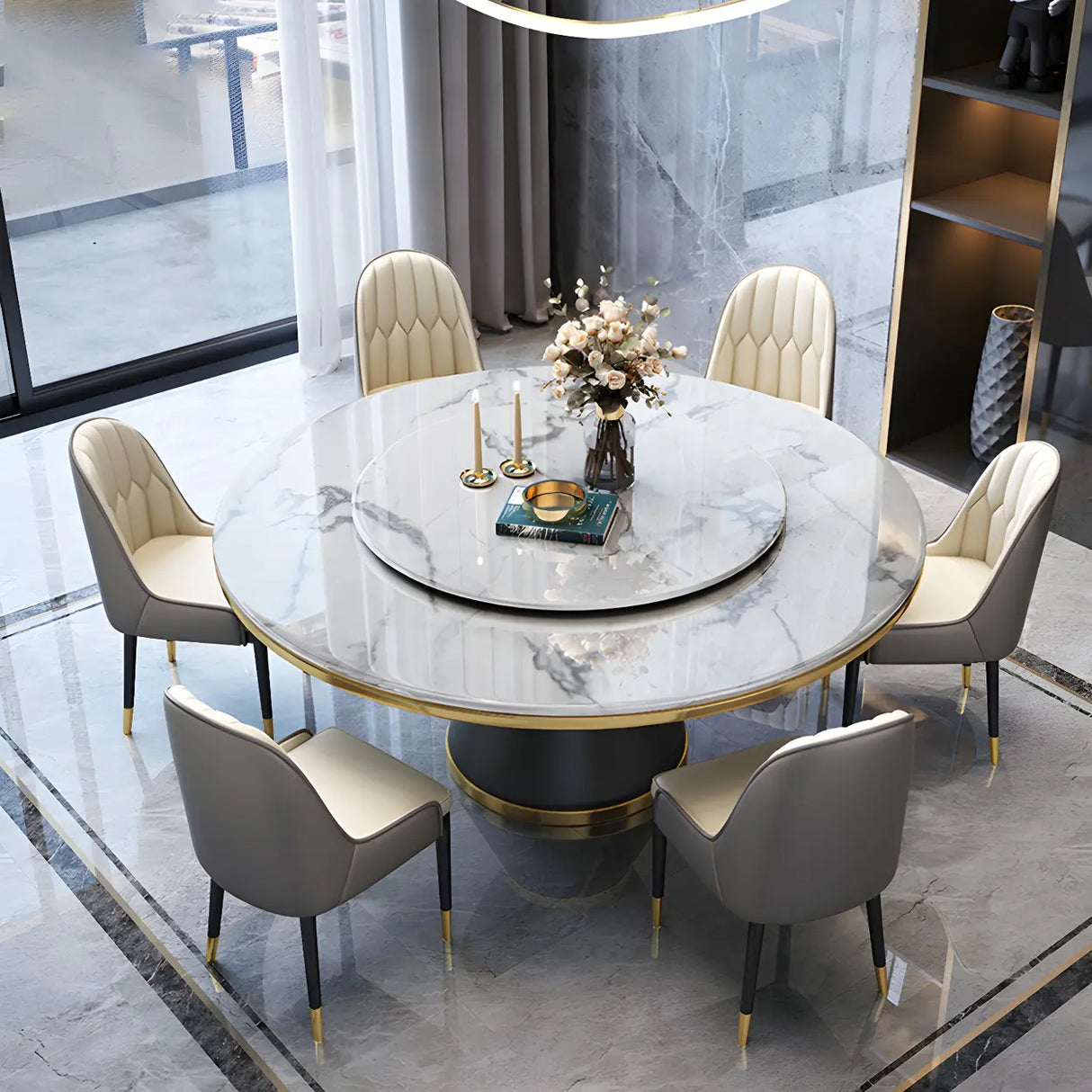 Luxury Round Marble Lazy Susan Turning Dining Table Image - 12