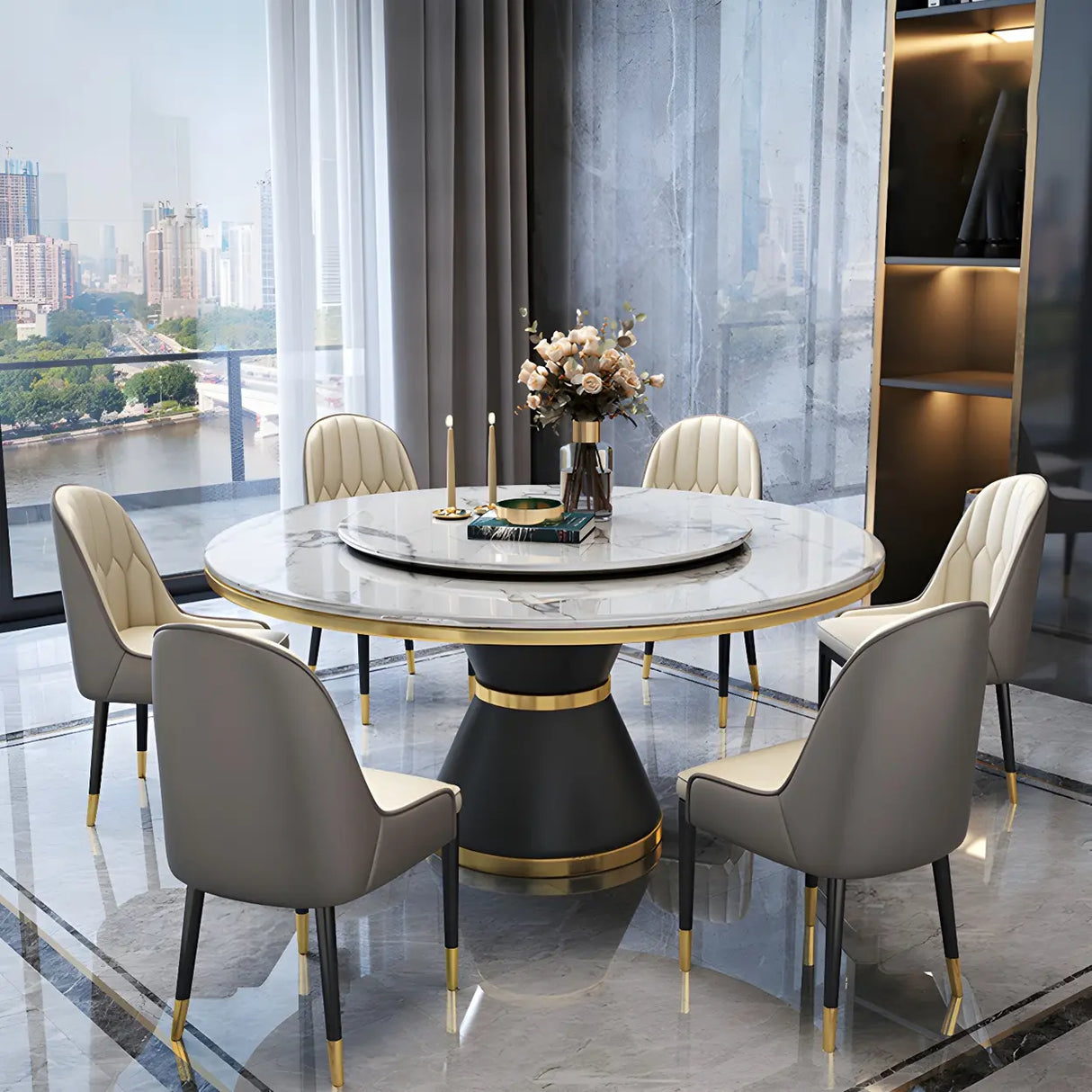 Luxury Round Marble Lazy Susan Turning Dining Table Image - 4