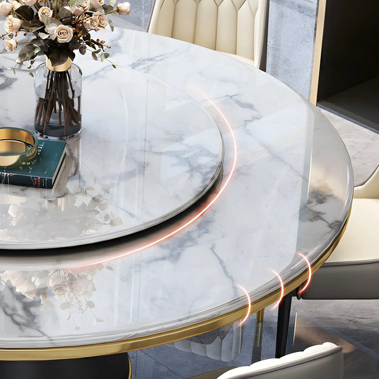 Luxury Round Marble Lazy Susan Turning Dining Table Image - 7