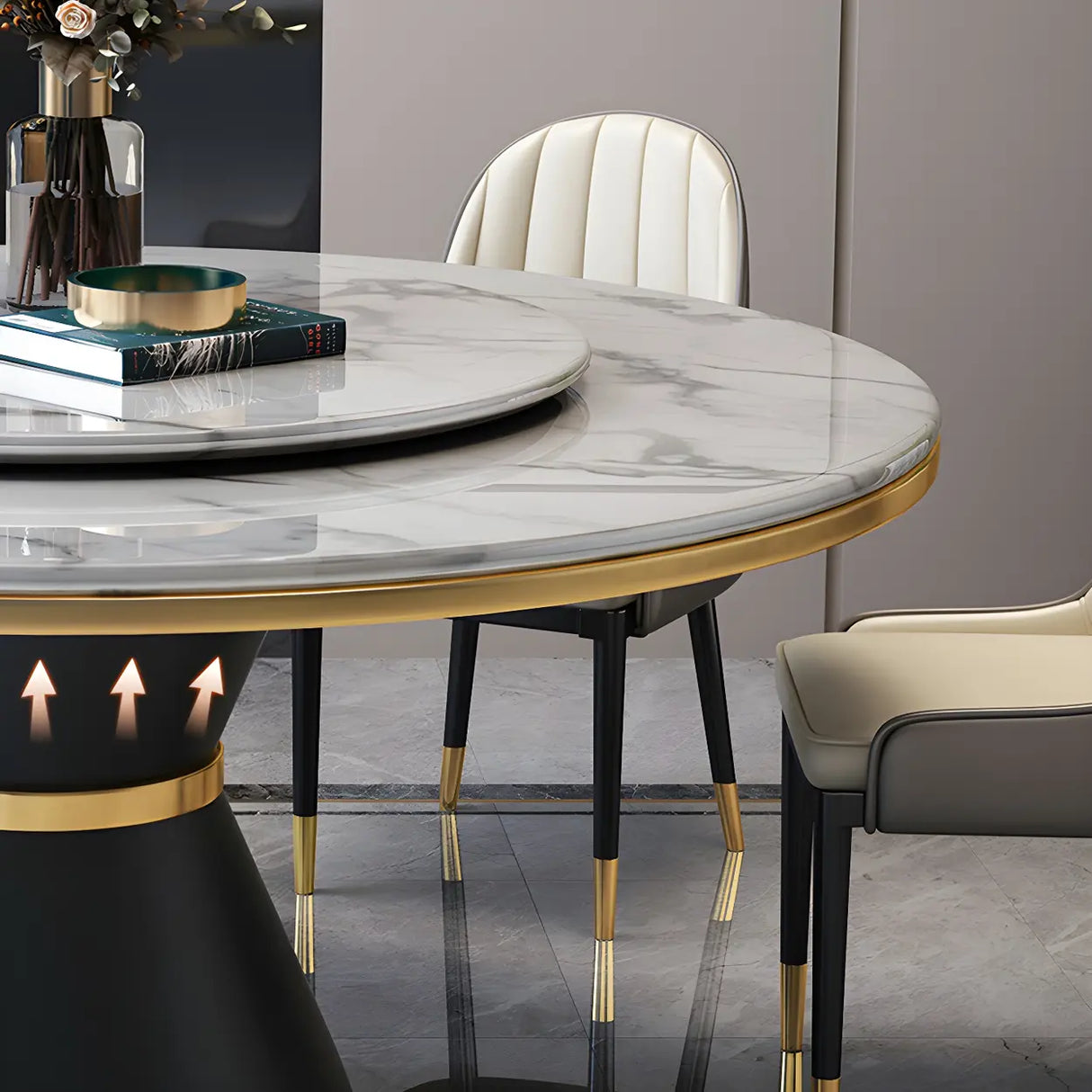 Luxury Round Marble Lazy Susan Turning Dining Table Image - 8