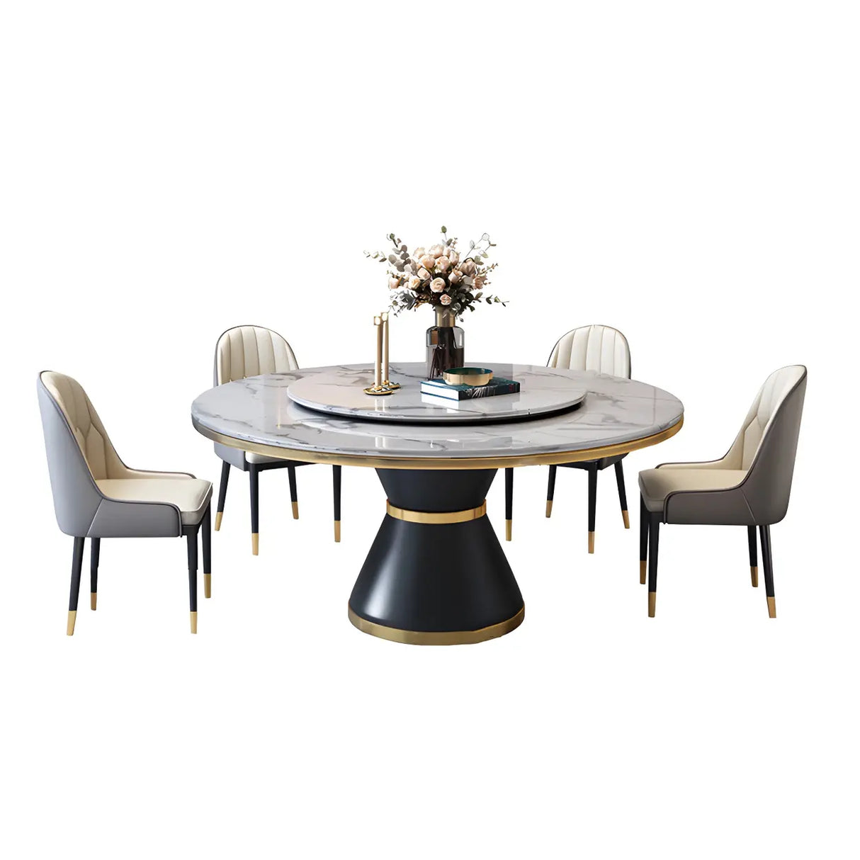 Luxury Round White Marble Scratch Resistant Dining Table Image - 12