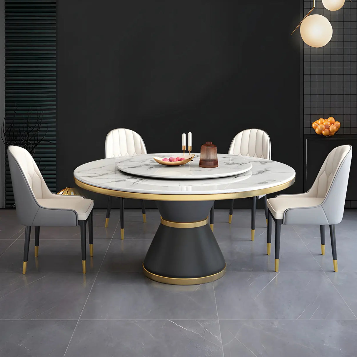 Luxury Round White Marble Scratch Resistant Dining Table Image - 1