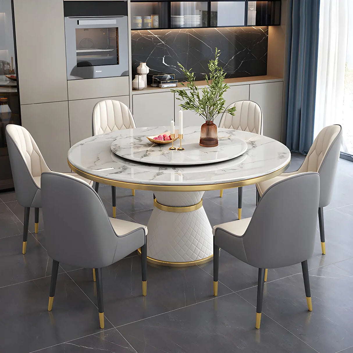 Luxury Round White Marble Scratch Resistant Dining Table Image - 2