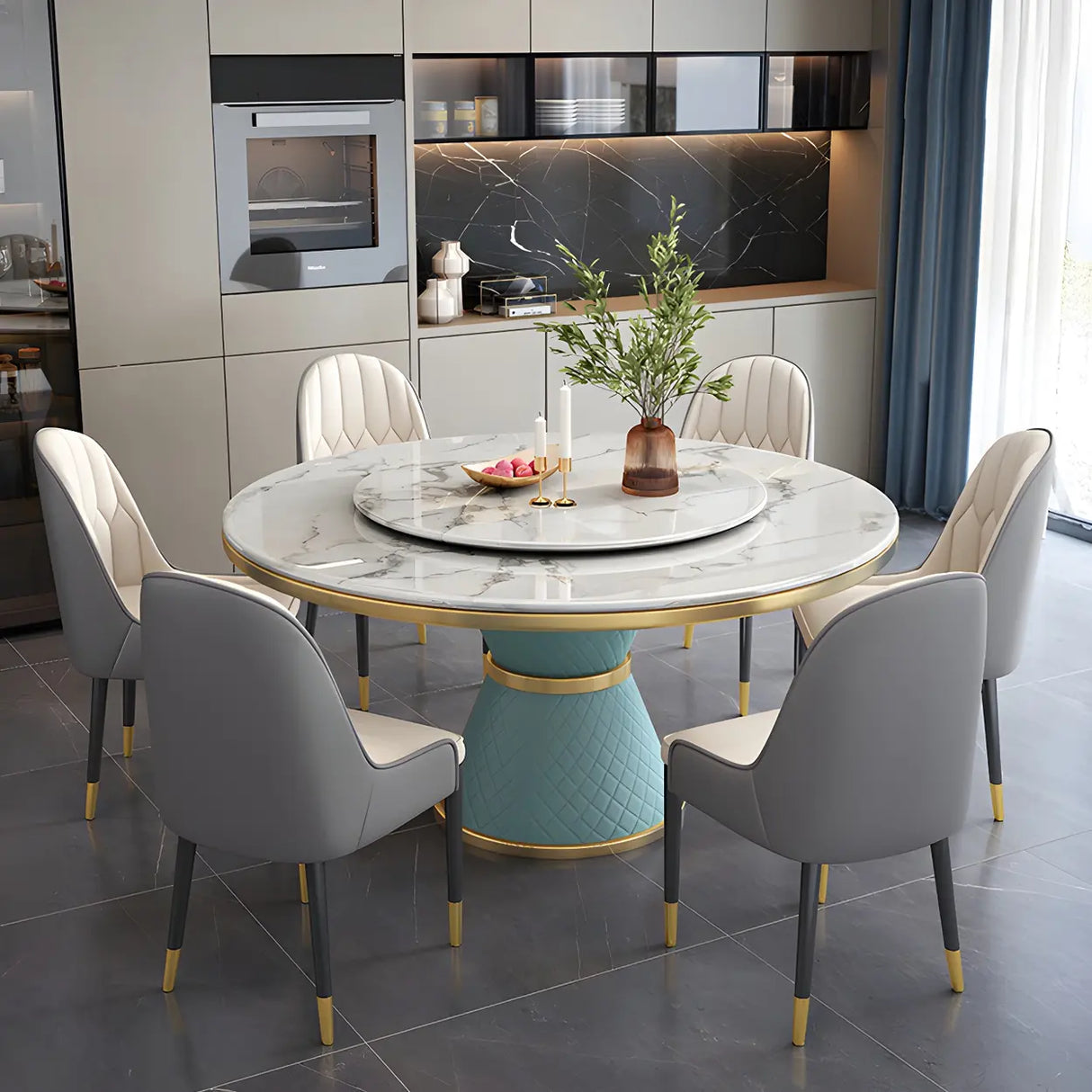 Luxury Round White Marble Scratch Resistant Dining Table Image - 3