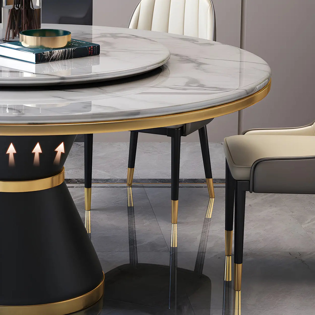 Luxury Round White Marble Scratch Resistant Dining Table Image - 6