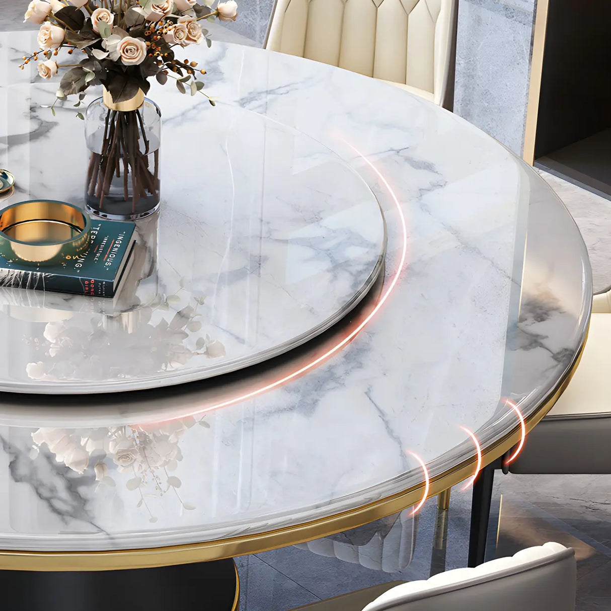 Luxury Round White Marble Scratch Resistant Dining Table Image - 7