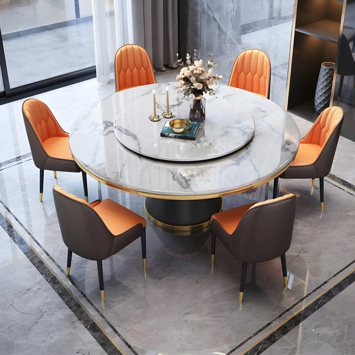 Luxury Round White Marble Scratch Resistant Dining Table Image - 9