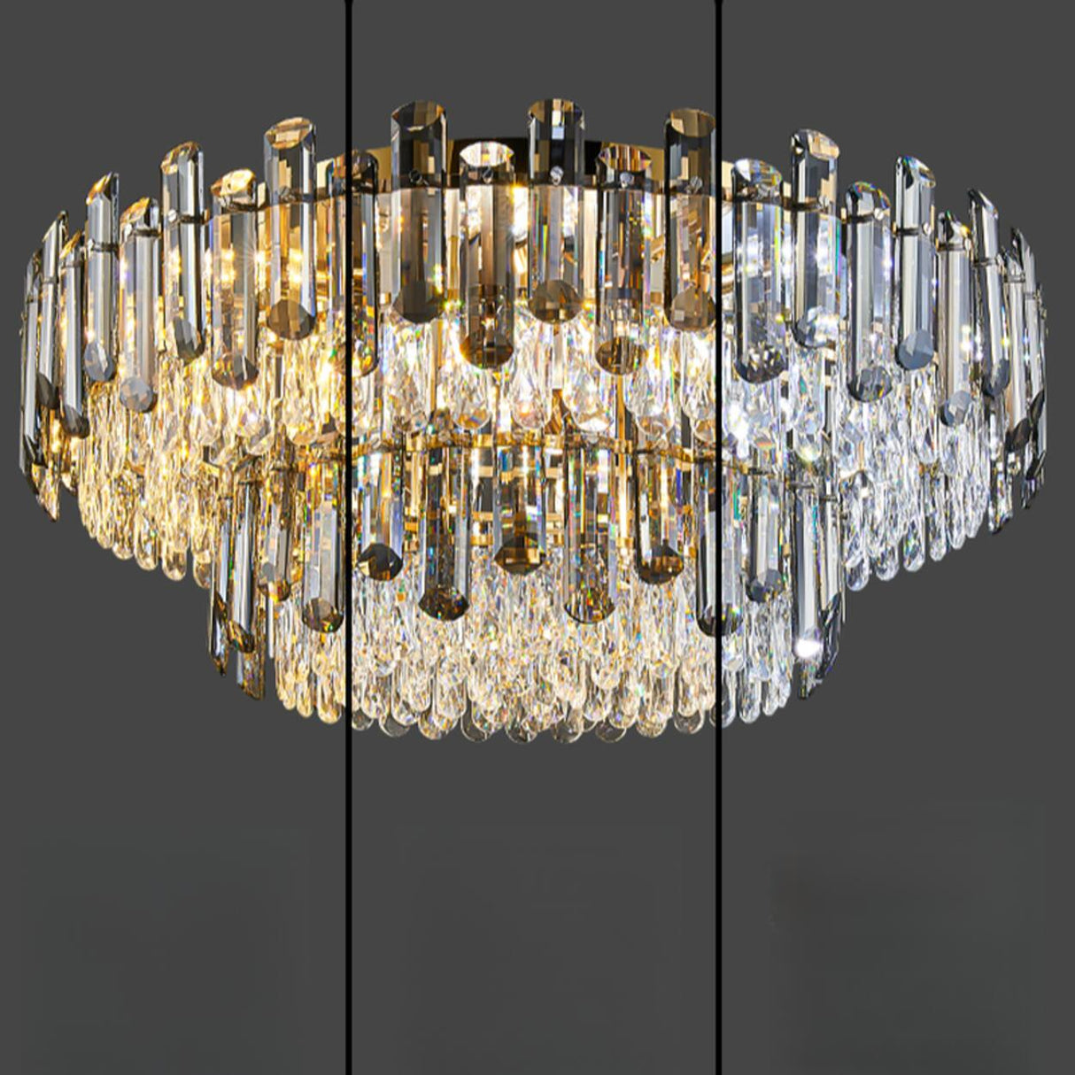 Luxury Smoke Grey Crystal Flush Mount Light Living Room Image - 10