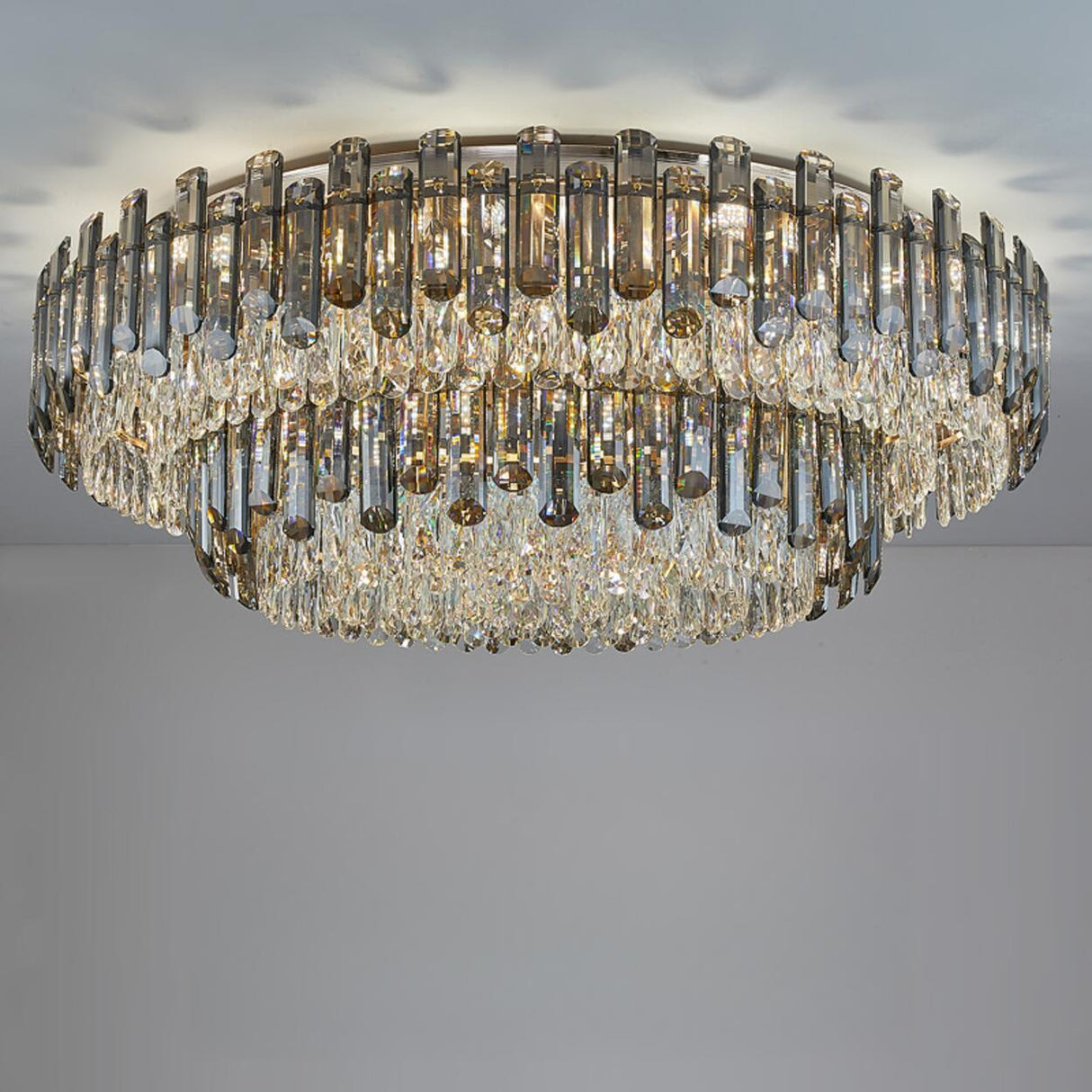 Luxury Smoke Grey Crystal Flush Mount Light Living Room Image - 11