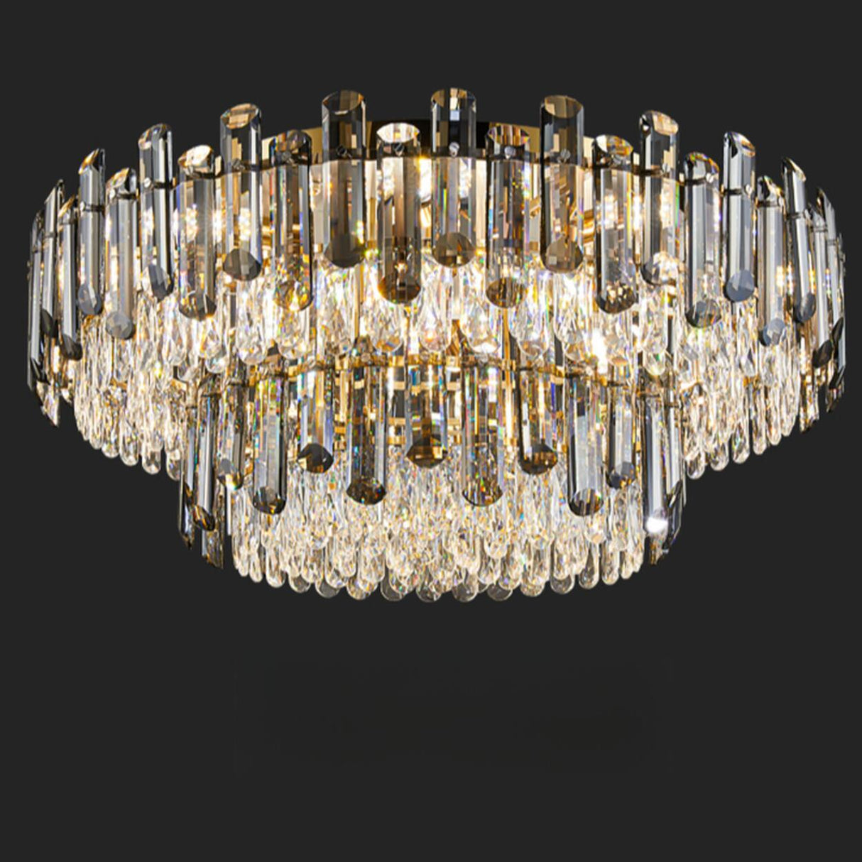 Luxury Smoke Grey Crystal Flush Mount Light Living Room Image - 12
