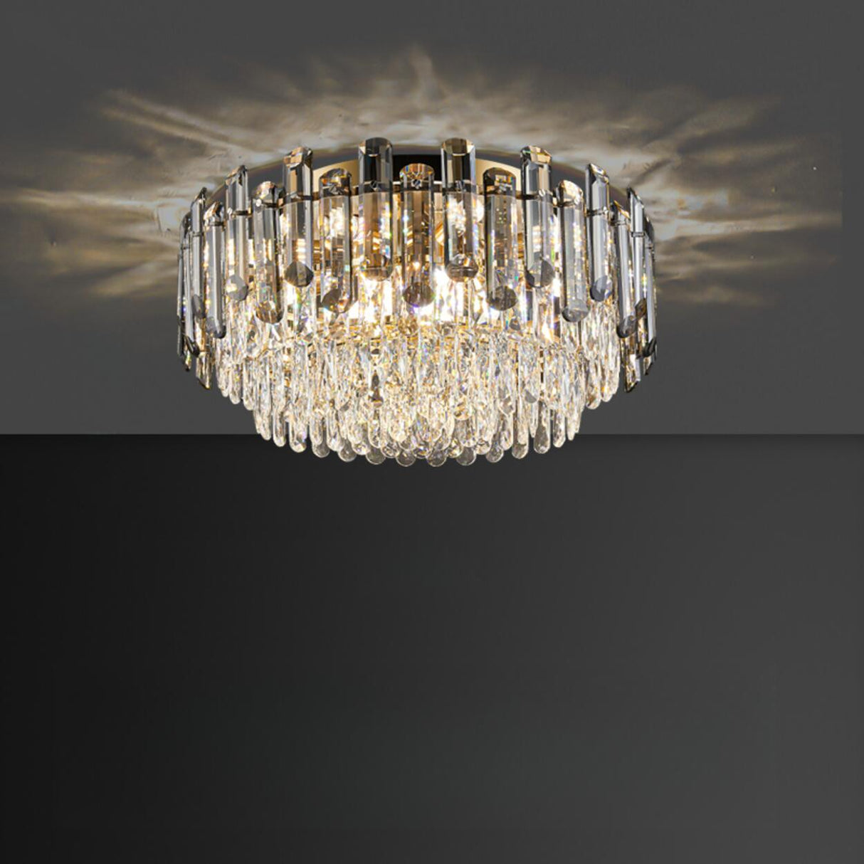 Luxury Smoke Grey Crystal Flush Mount Light Living Room Image - 3