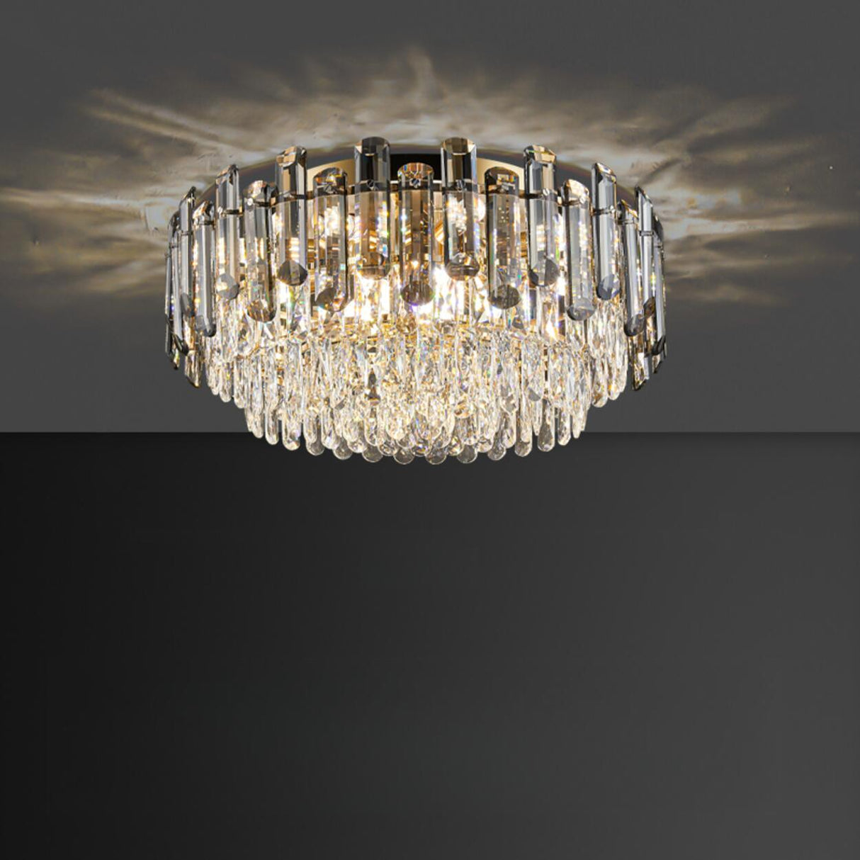 Luxury Smoke Grey Crystal Flush Mount Light Living Room Image - 5