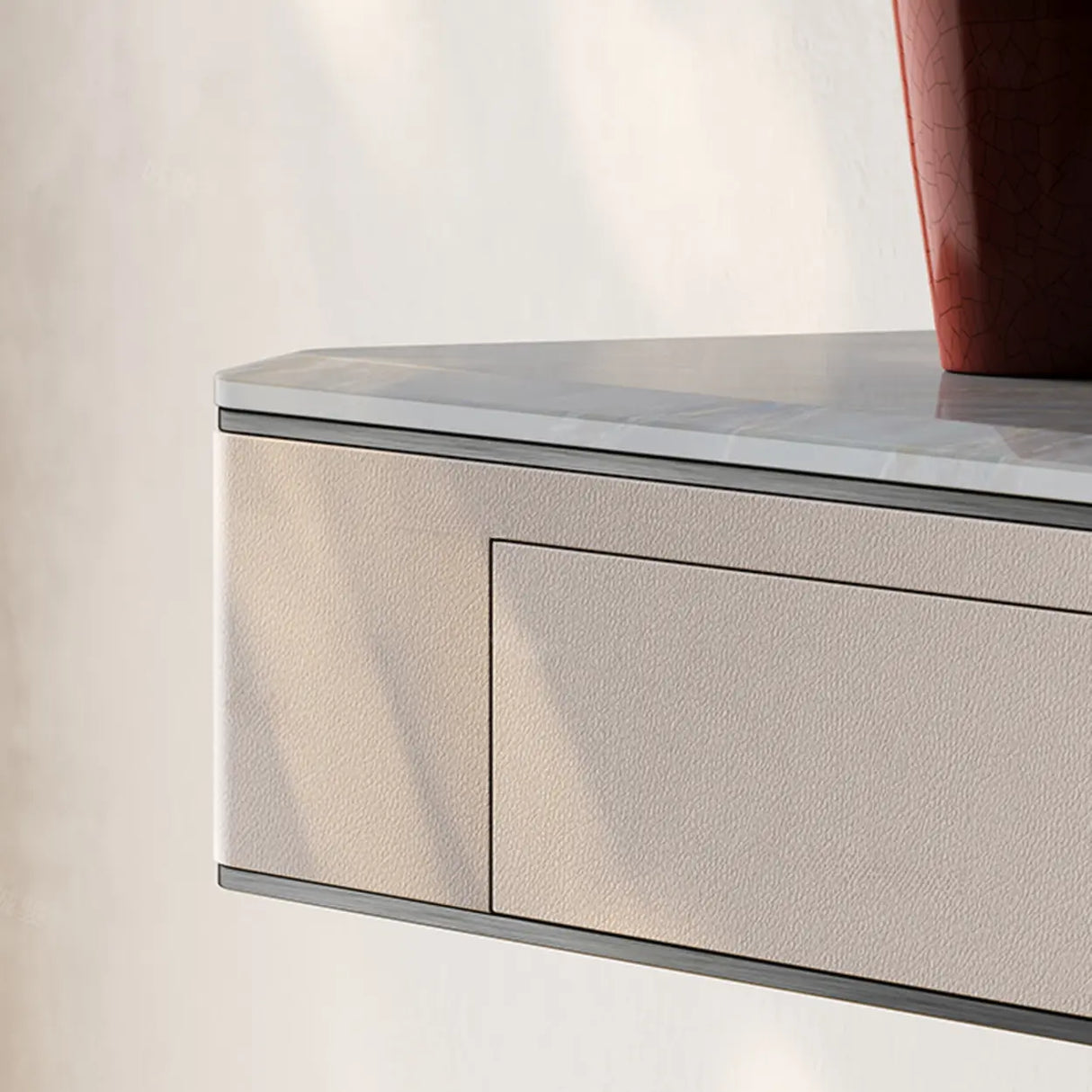 Luxury Stone Abstract Base Beige Decorative Console Table Image - 10