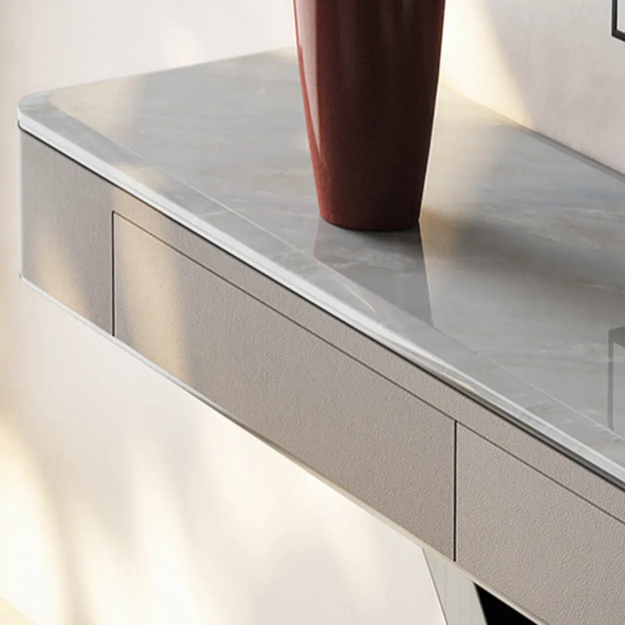 Luxury Stone Abstract Base Beige Decorative Console Table Image - 12