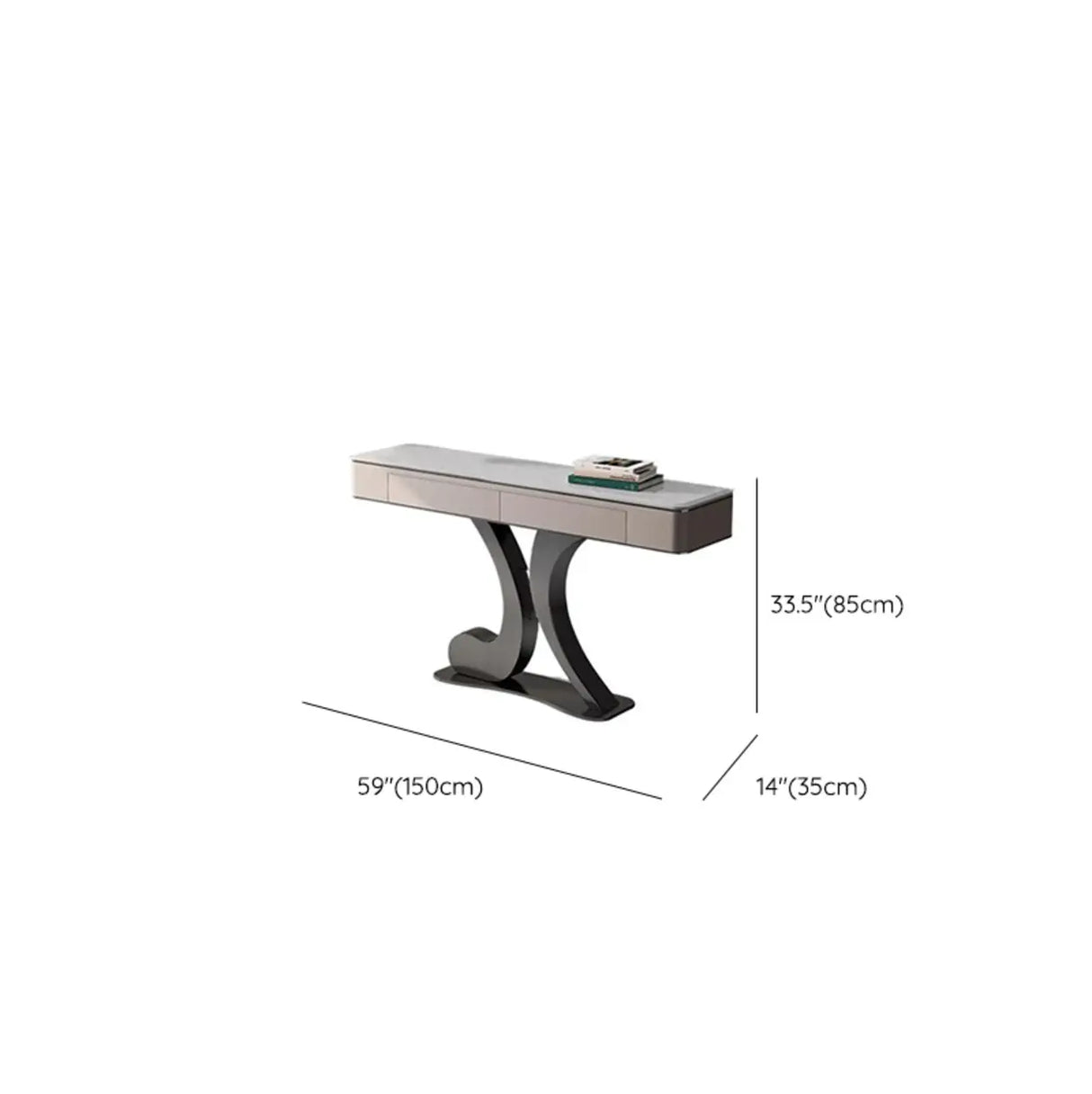 Luxury Stone Abstract Base Beige Decorative Console Table Image - 14