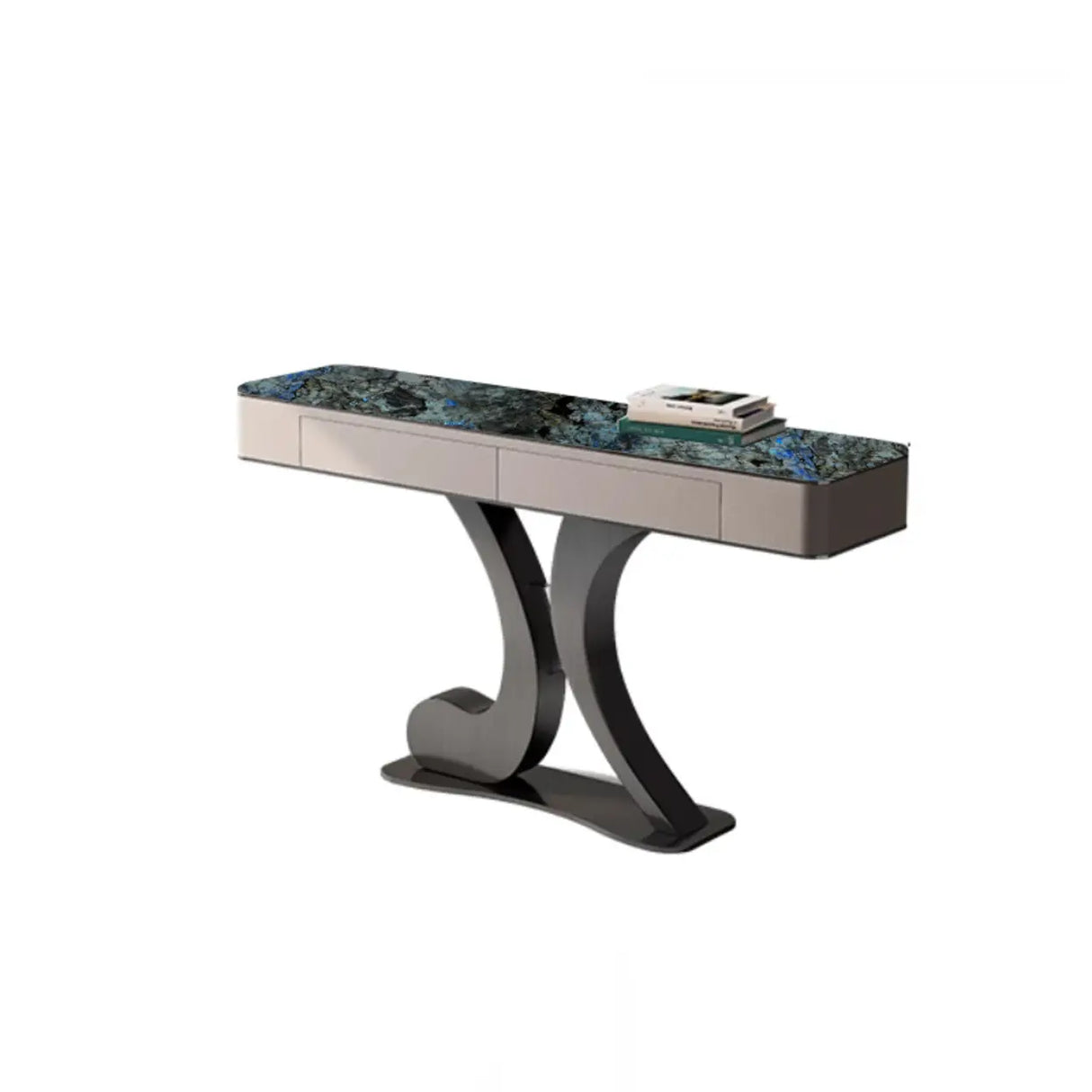 Luxury Stone Abstract Base Beige Decorative Console Table Image - 2