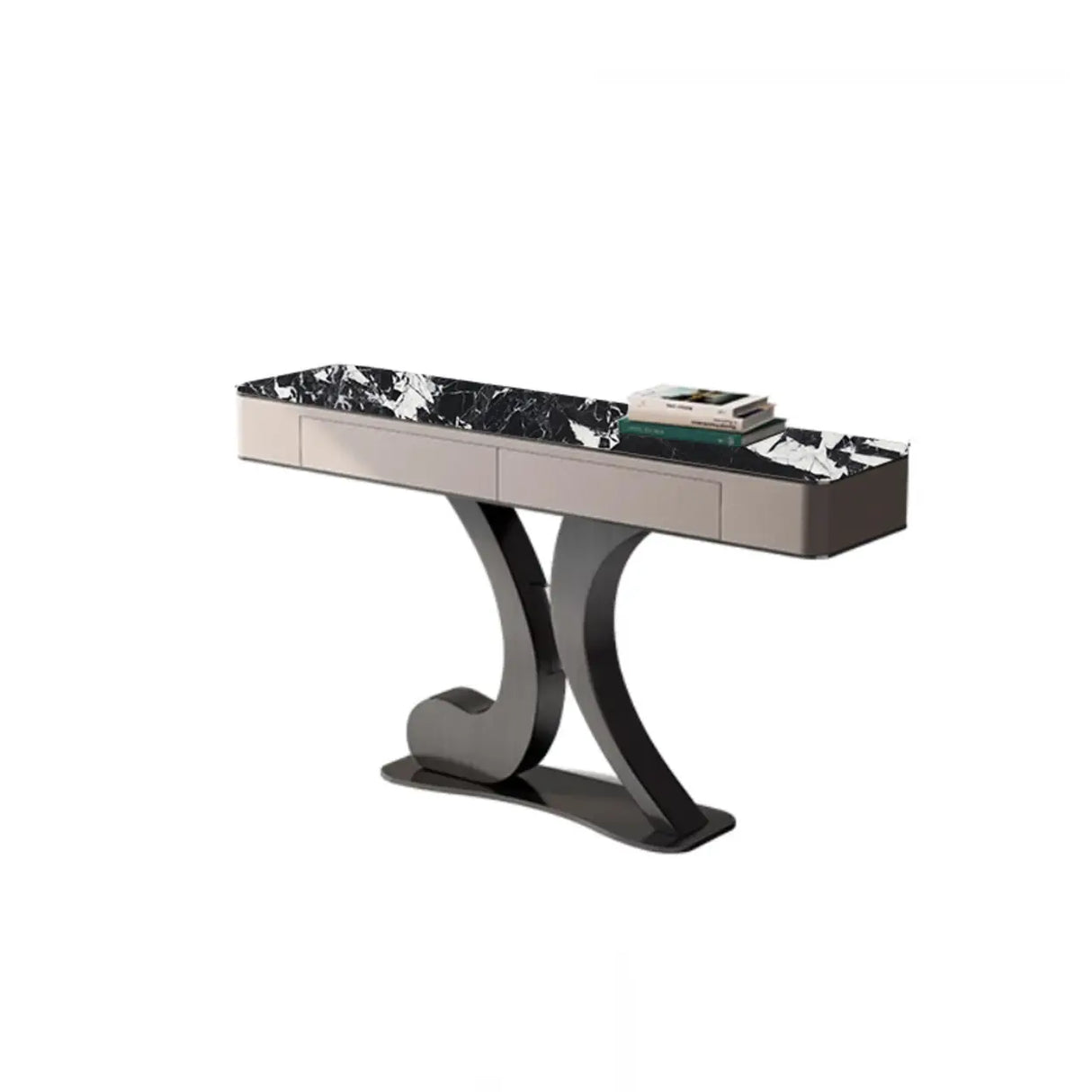 Luxury Stone Abstract Base Beige Decorative Console Table Image - 3