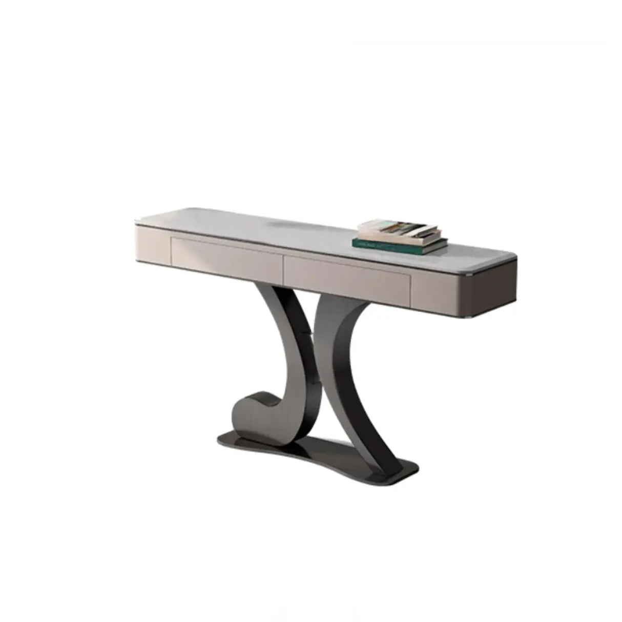 Luxury Stone Abstract Base Beige Decorative Console Table Image - 5