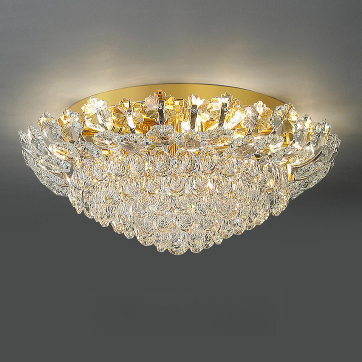 Luxury Symmetrical Gold Crystal Semi-Flush Mount Light Image - 10