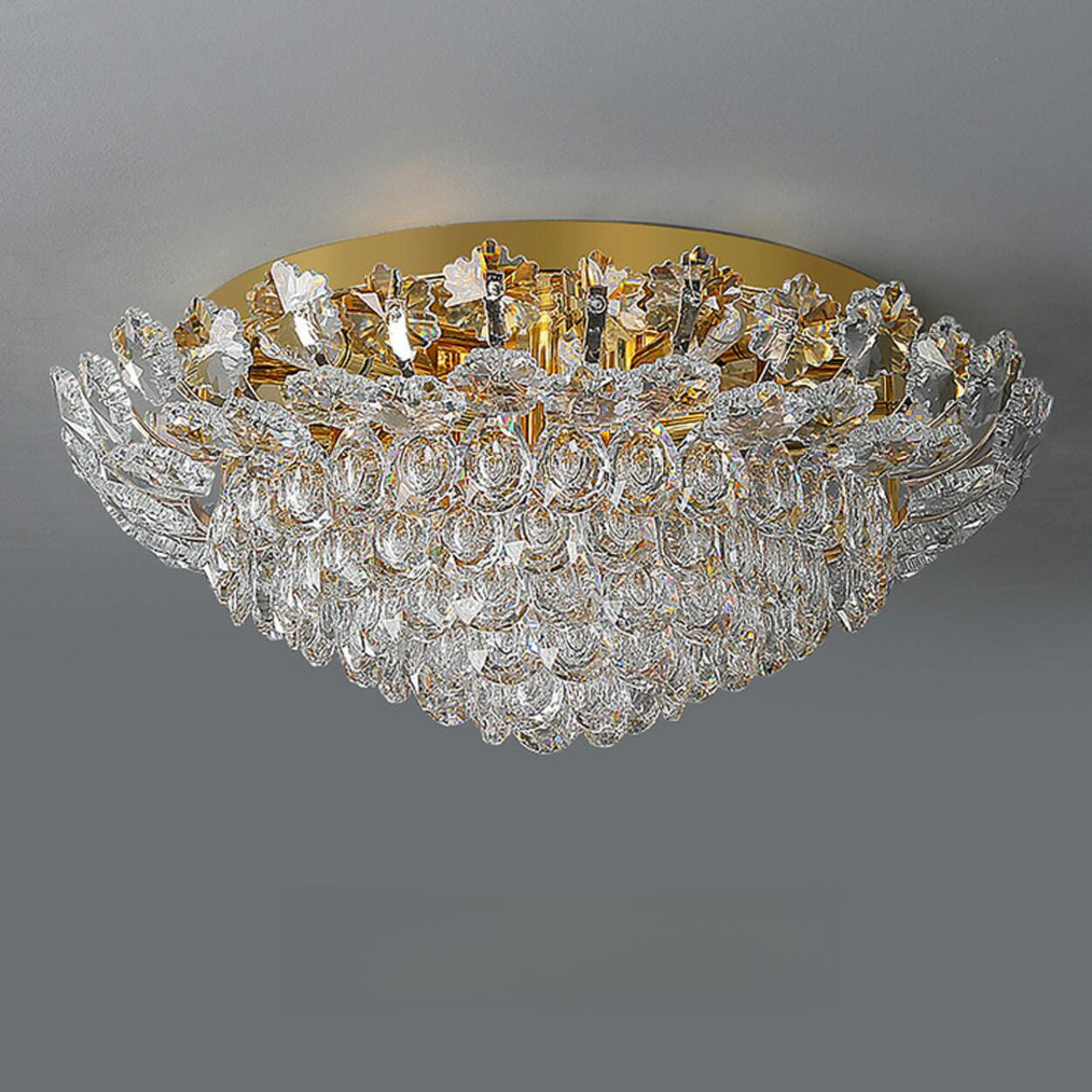 Luxury Symmetrical Gold Crystal Semi-Flush Mount Light Image - 11