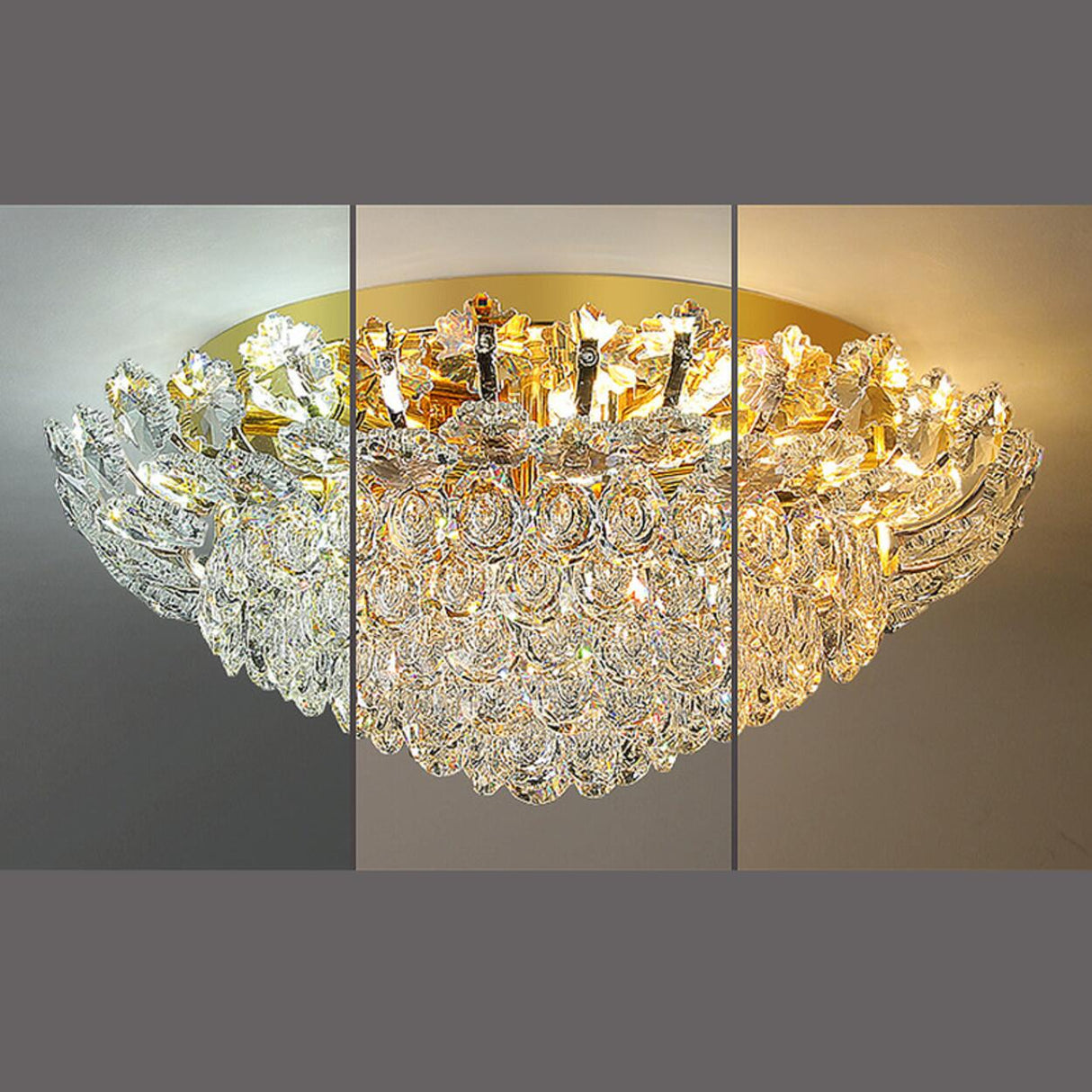 Luxury Symmetrical Gold Crystal Semi-Flush Mount Light Image - 12