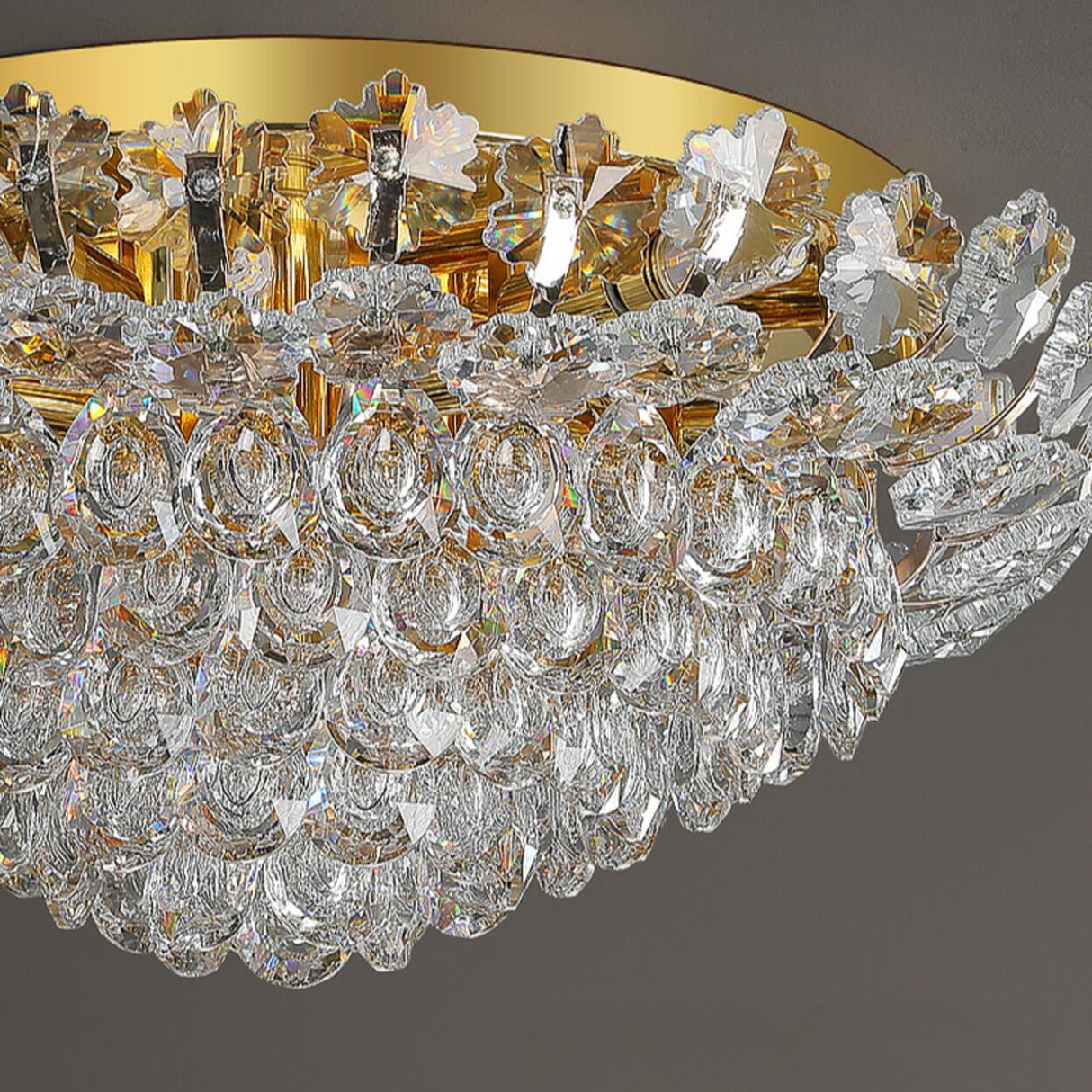 Luxury Symmetrical Gold Crystal Semi-Flush Mount Light Image - 14