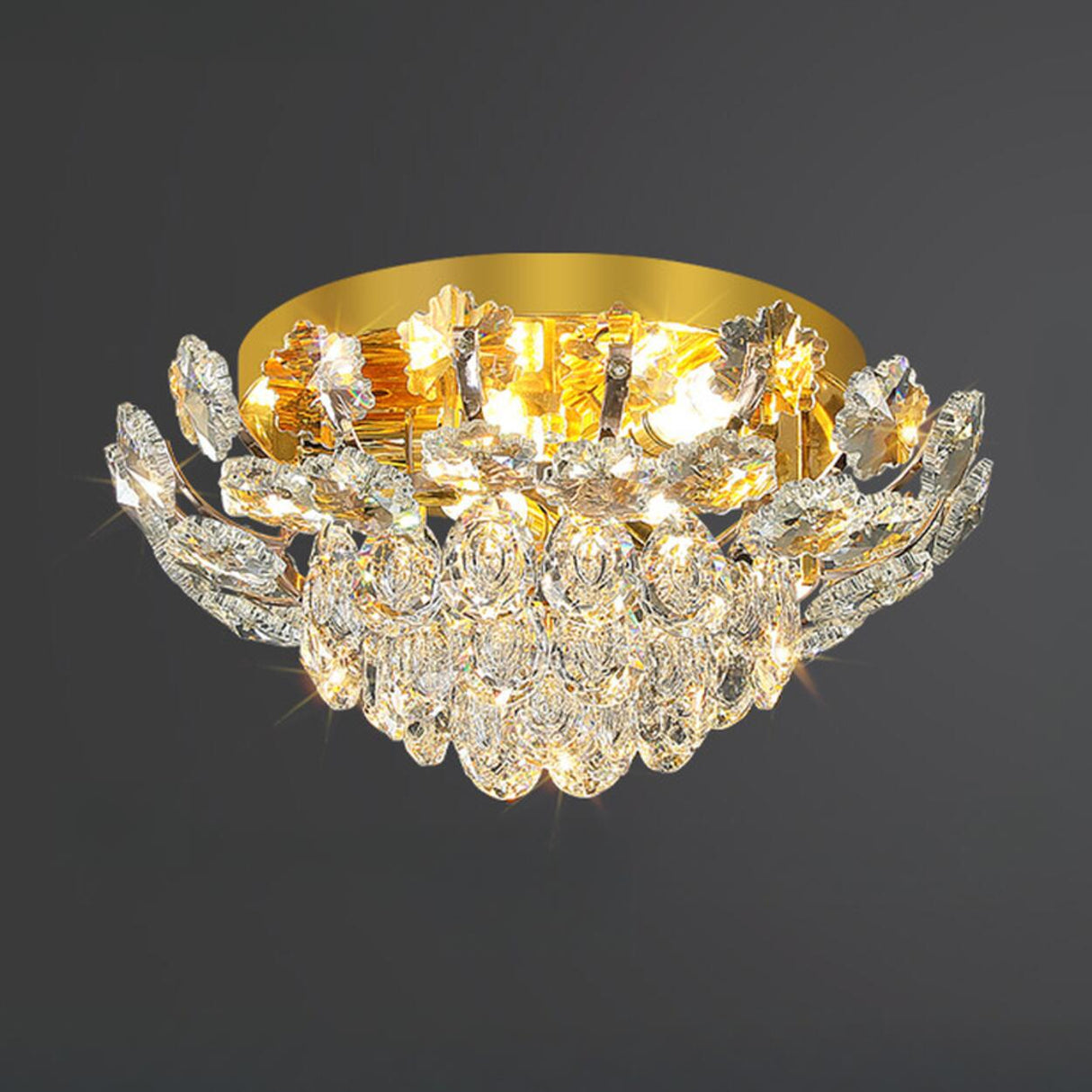Luxury Symmetrical Gold Crystal Semi-Flush Mount Light Image - 6