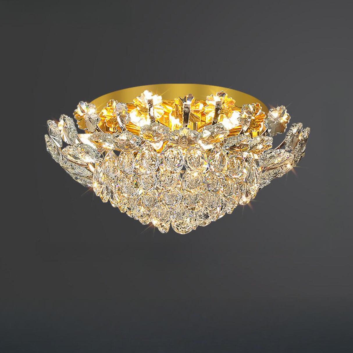 Luxury Symmetrical Gold Crystal Semi-Flush Mount Light Image - 7