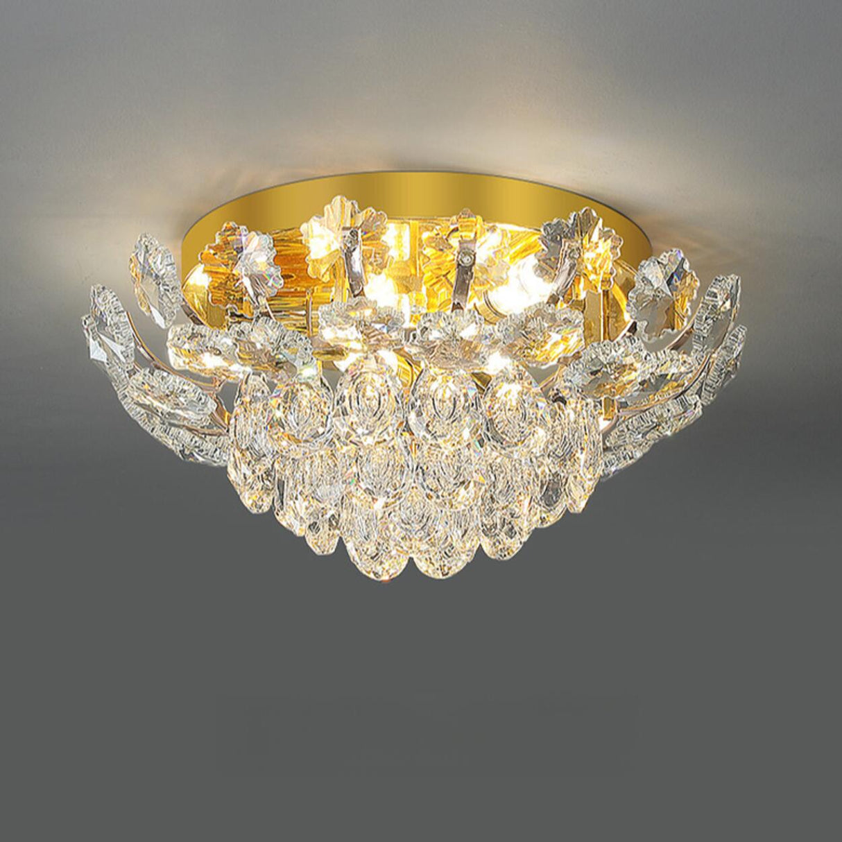 Luxury Symmetrical Gold Crystal Semi-Flush Mount Light Image - 9