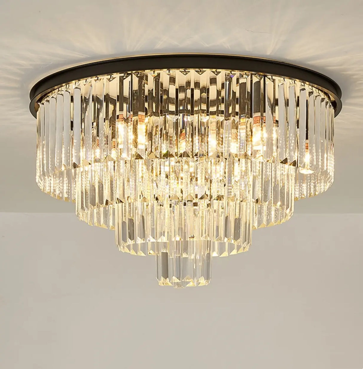 Luxury Tiered Crystal Strip Flush Mount Ceiling Light Image - 4