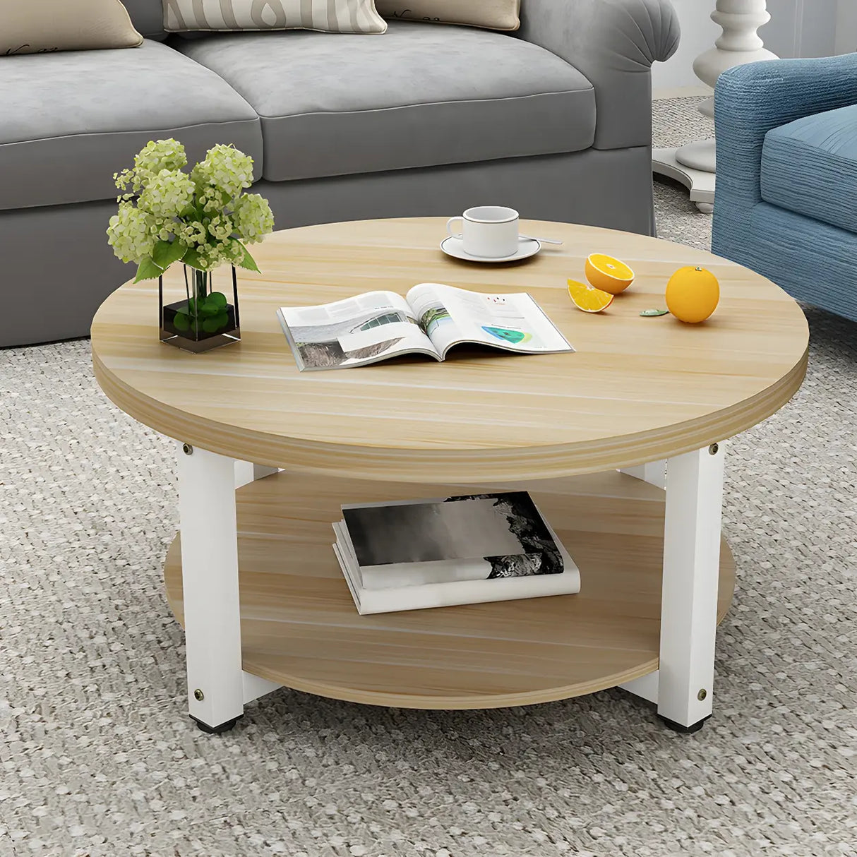 Manufactured Wood Round Coffee Table with Storage Shelf Image - 1