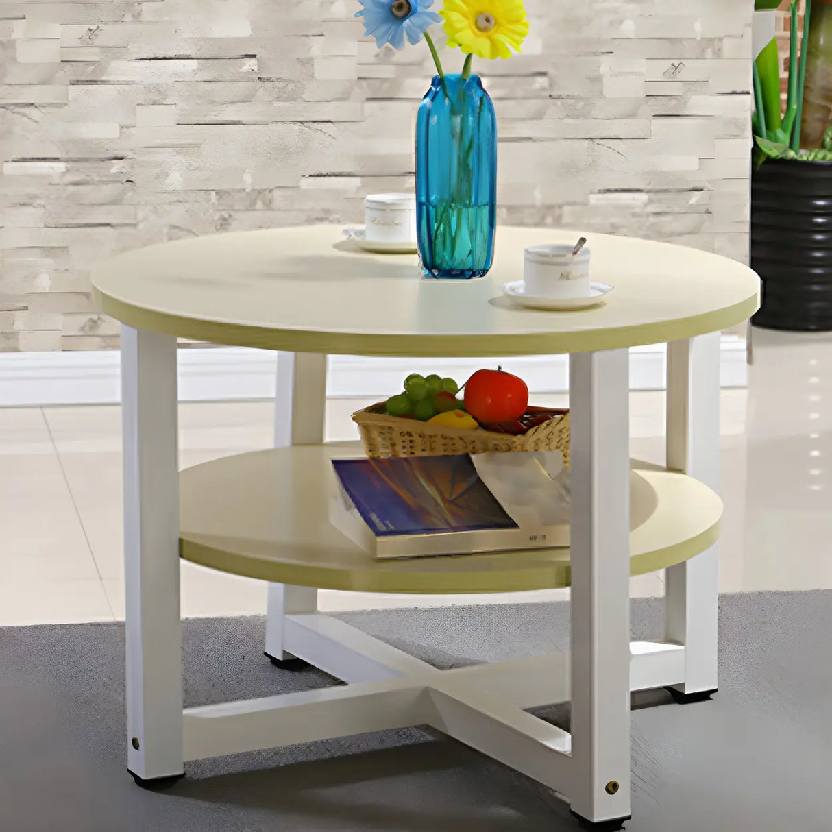 Manufactured Wood Round Coffee Table with Storage Shelf Image - 10