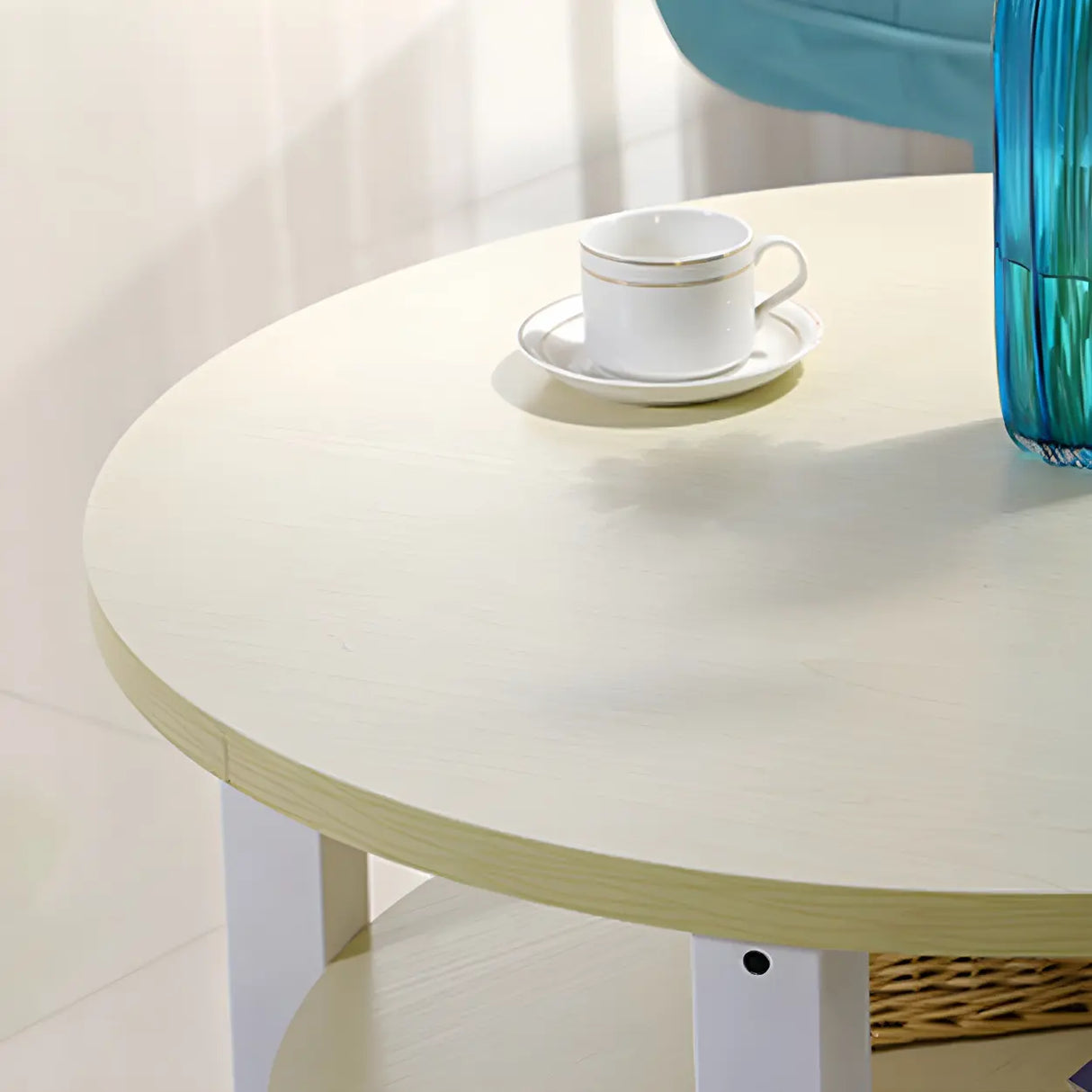 Manufactured Wood Round Coffee Table with Storage Shelf Image - 11