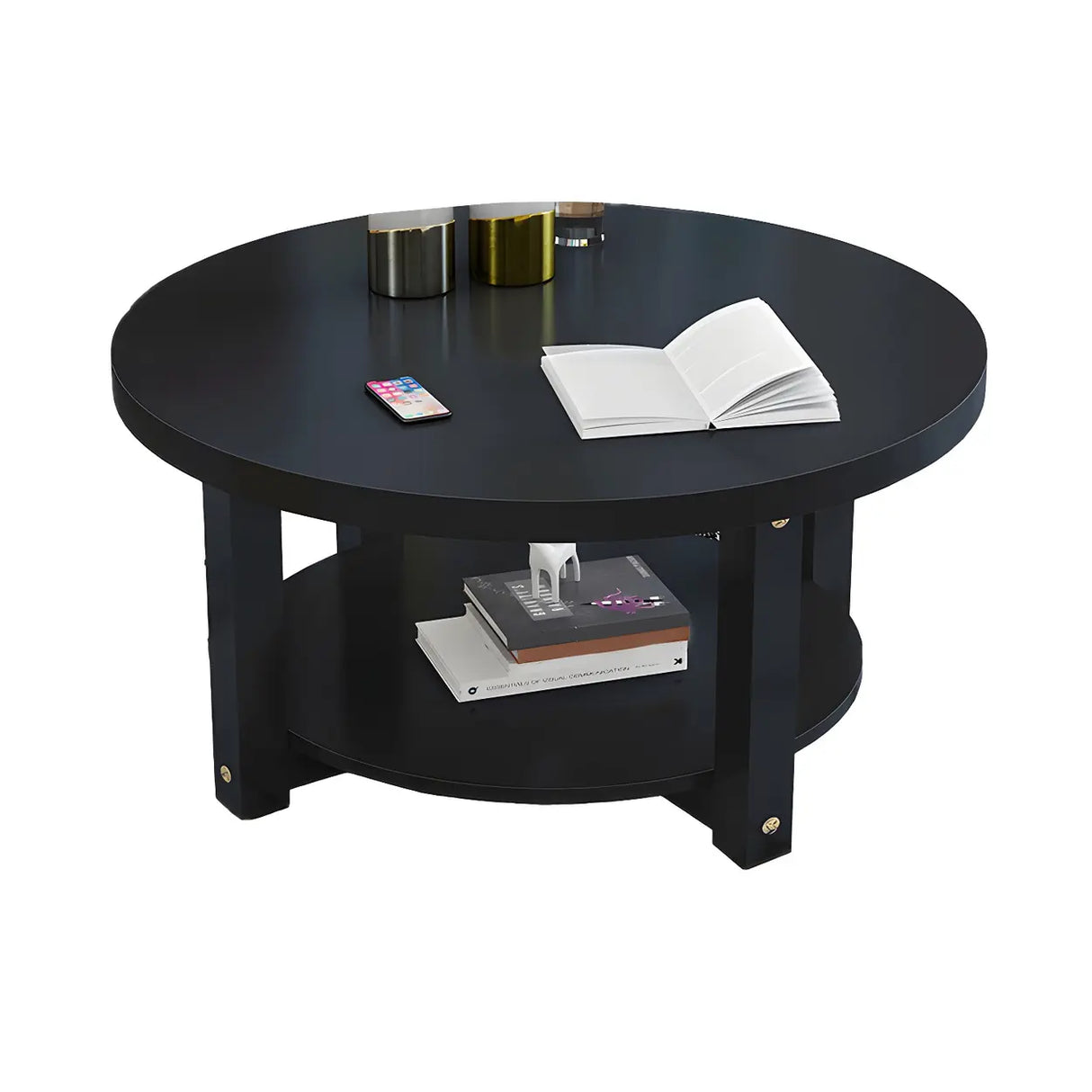 Manufactured Wood Round Coffee Table with Storage Shelf Image - 13