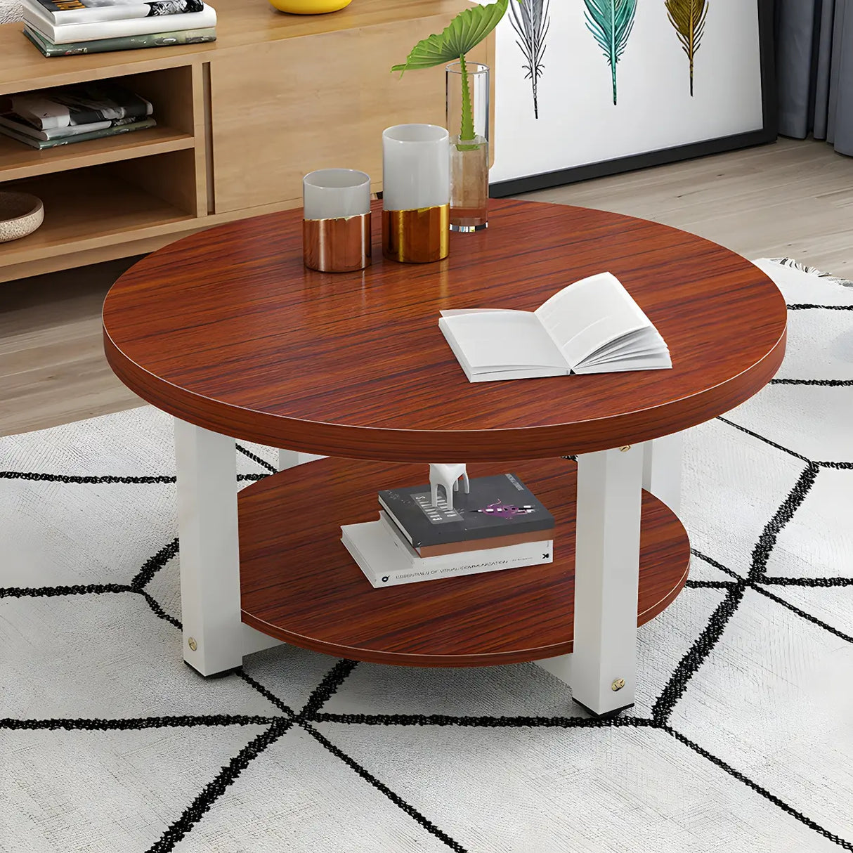 Manufactured Wood Round Coffee Table with Storage Shelf Image - 14