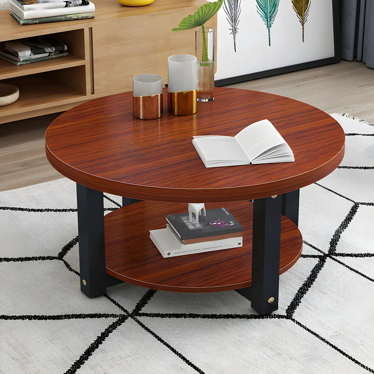 Manufactured Wood Round Coffee Table with Storage Shelf Image - 15